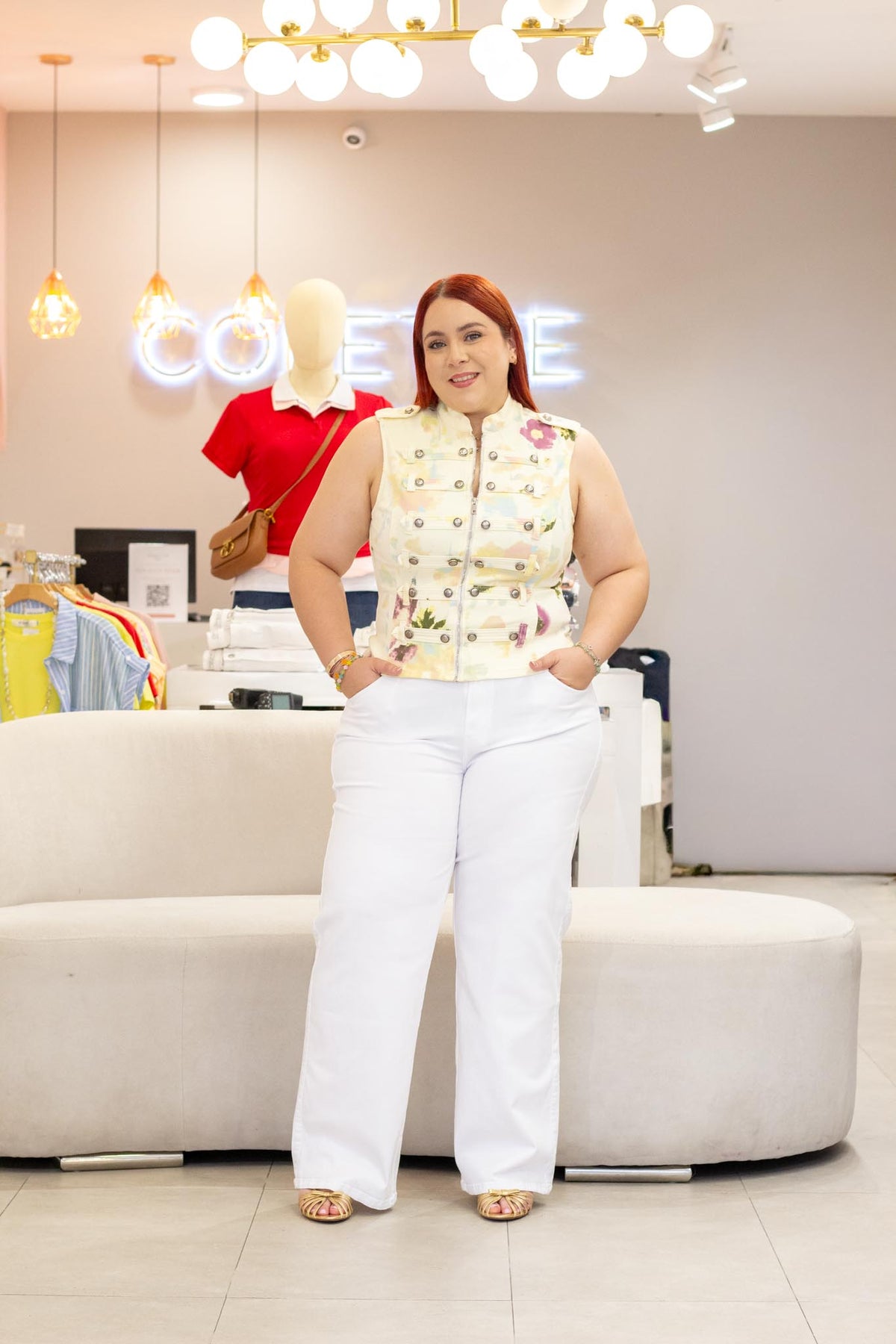 Jeans Wide Leg Liso Blanco Plus Size para Mujer