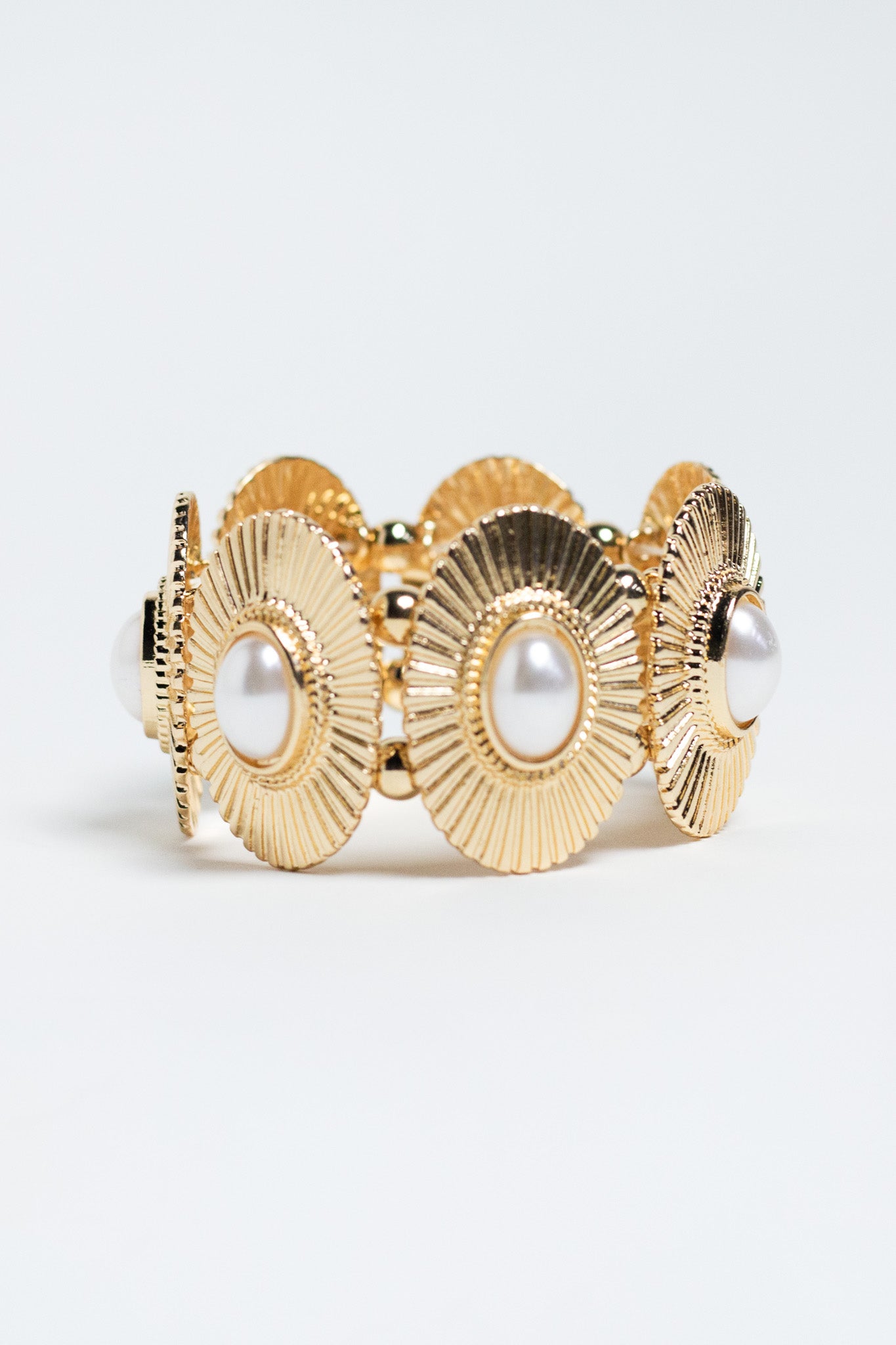 Pulsera Elastica Ovalos Perla Dorada