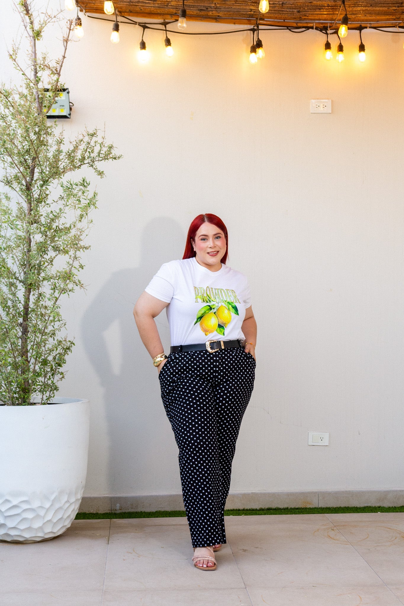 Pantalón Curvy Polka Dots Cintura Alta Negro Blanco