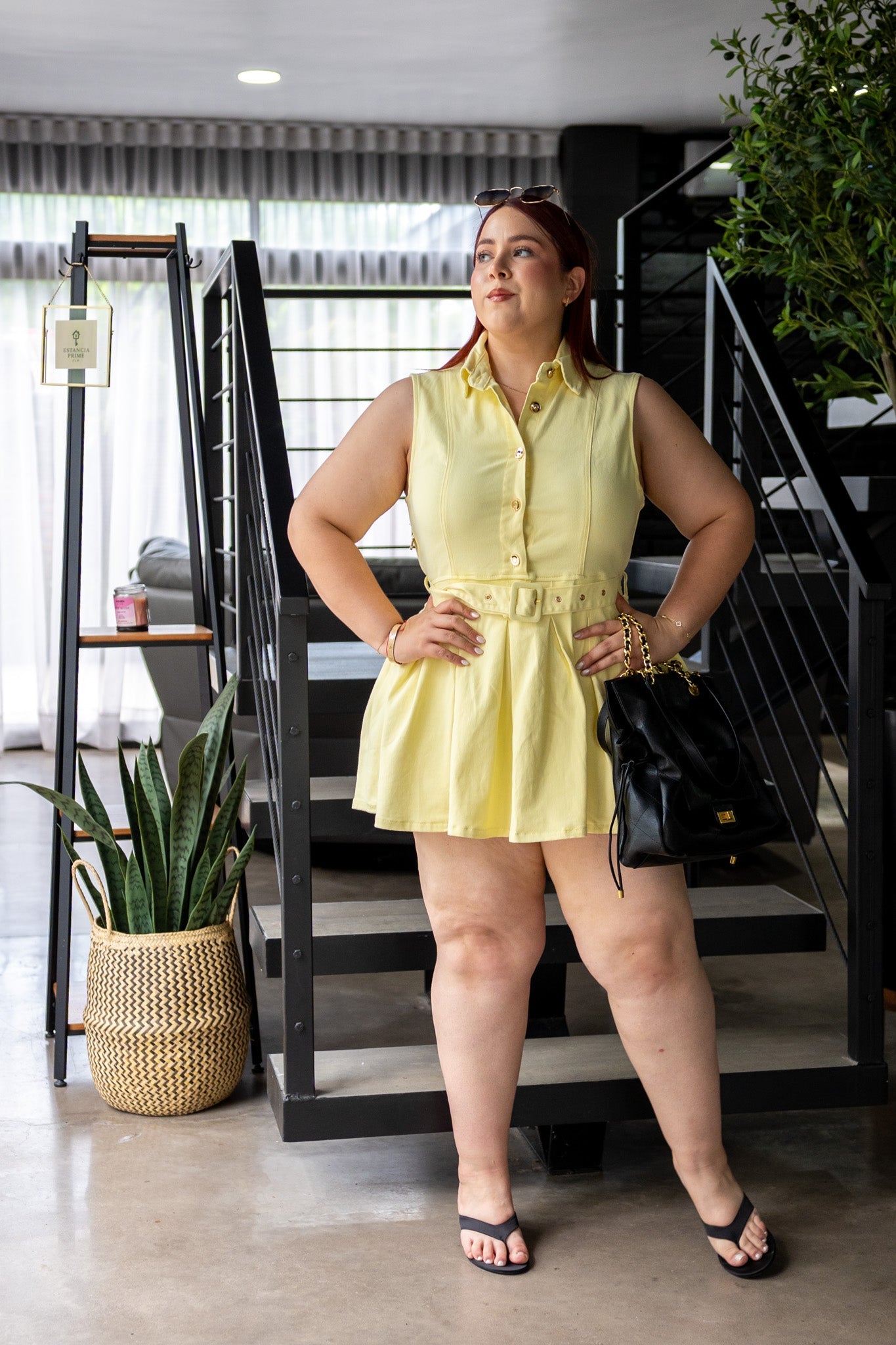 Vestido Corto Curvy Denim con Falda Voladita Amarillo