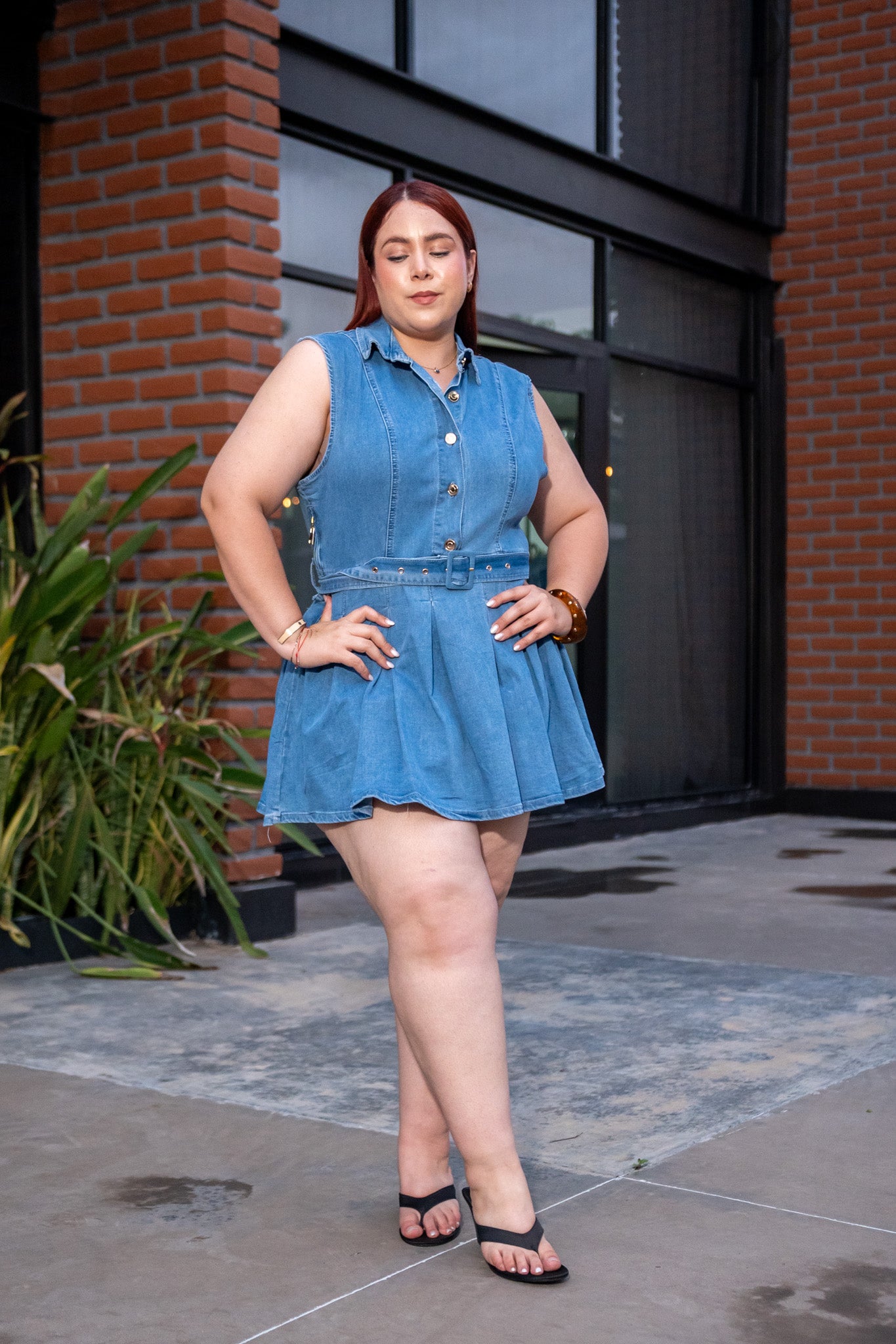 Vestido Corto Denim con Lazo Curvy Claro