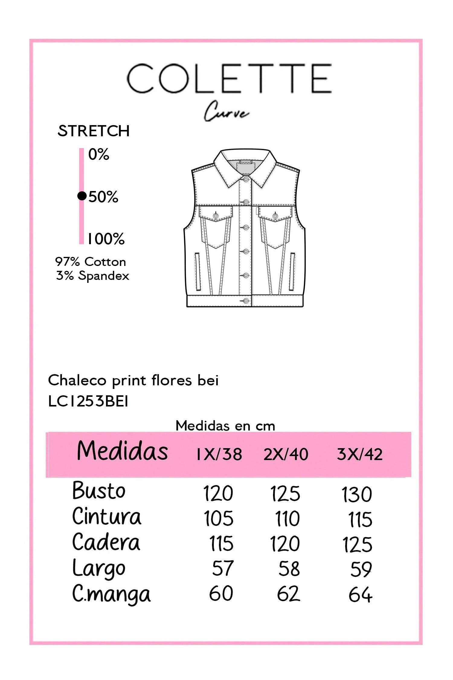 Chaleco Curvy Denim Print Flores Beige