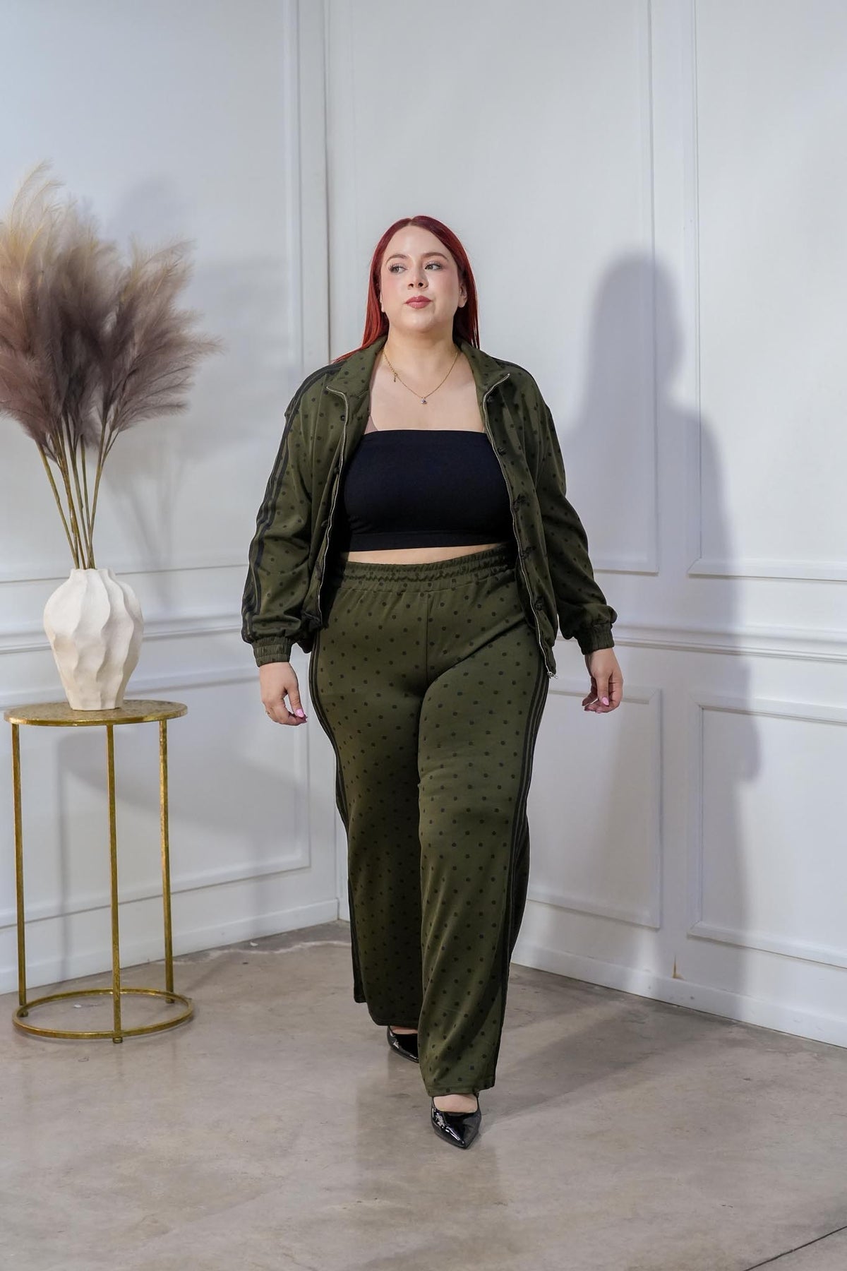 Set Curvy Camisa y Pantalón Polka Olivo