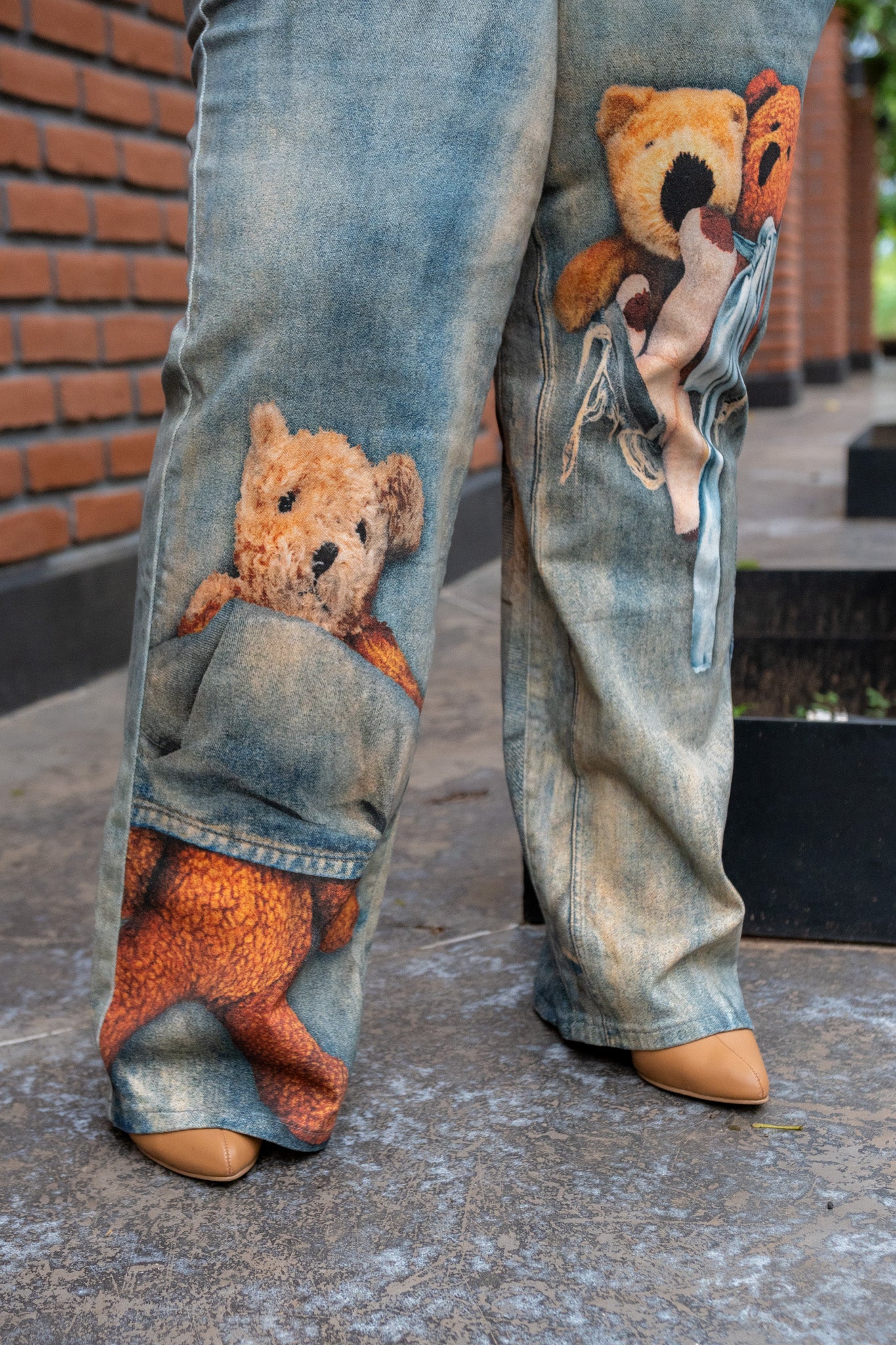 Jeans Recto Print Osos Curvy Cafe
