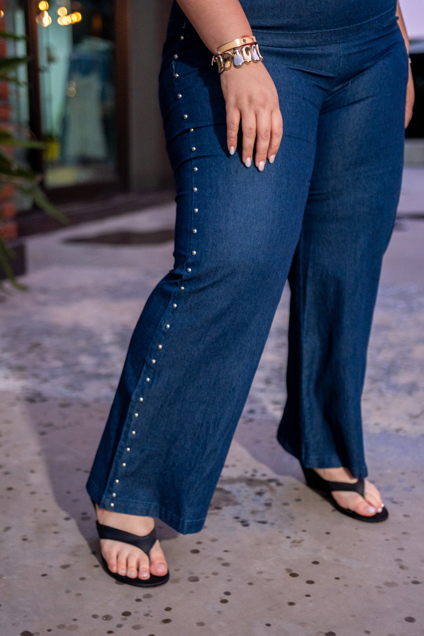 Set Pantalon Denim con Estoperoles Curvy Oscuro