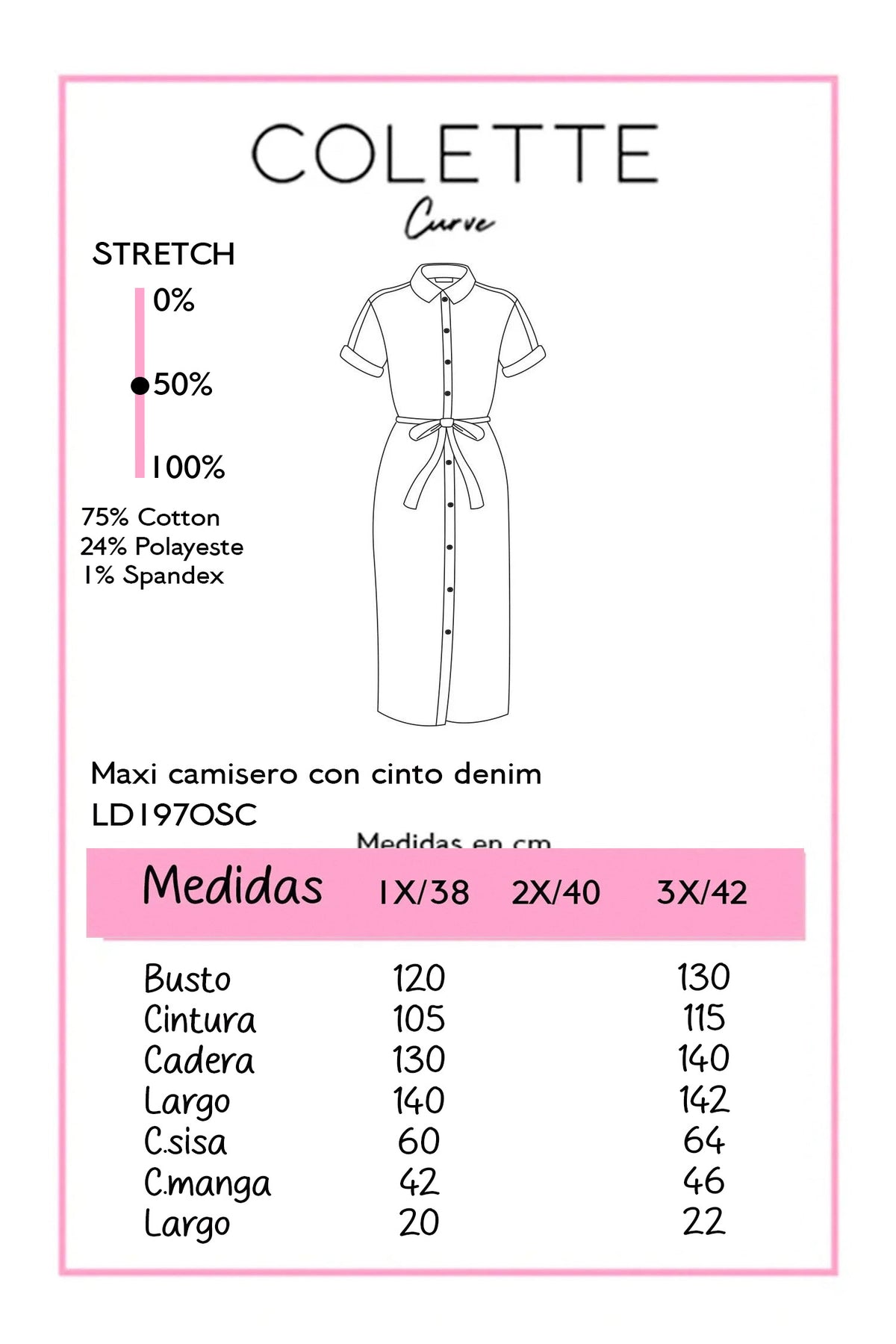 Maxi Vestido Camisero Curvy con Cinto Denim Oscuro
