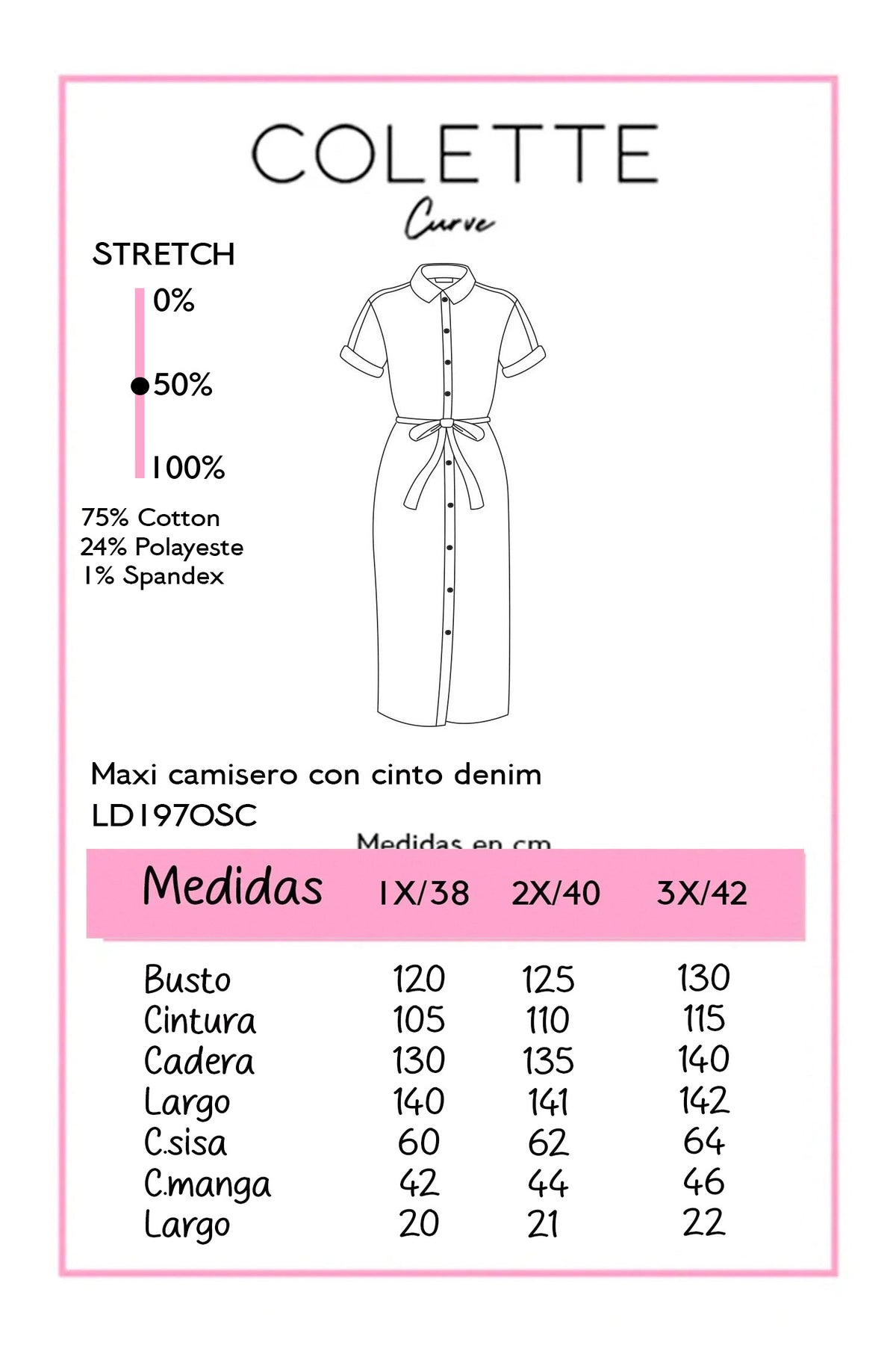 Maxi Vestido Camisero Curvy con Cinto Denim Oscuro