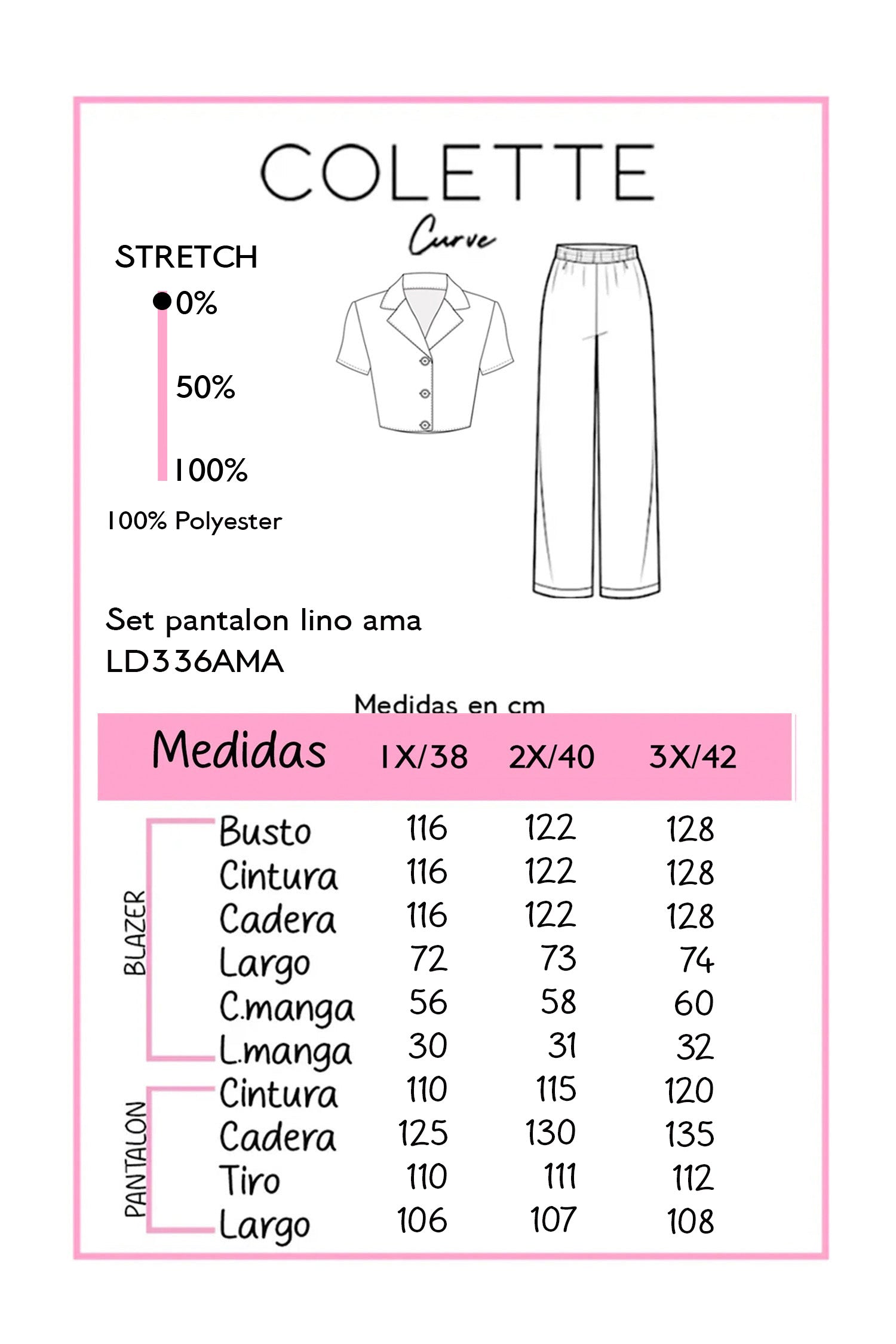 Chart de medidas Set Blusa y Pantalon Curvy Lino Amarillo