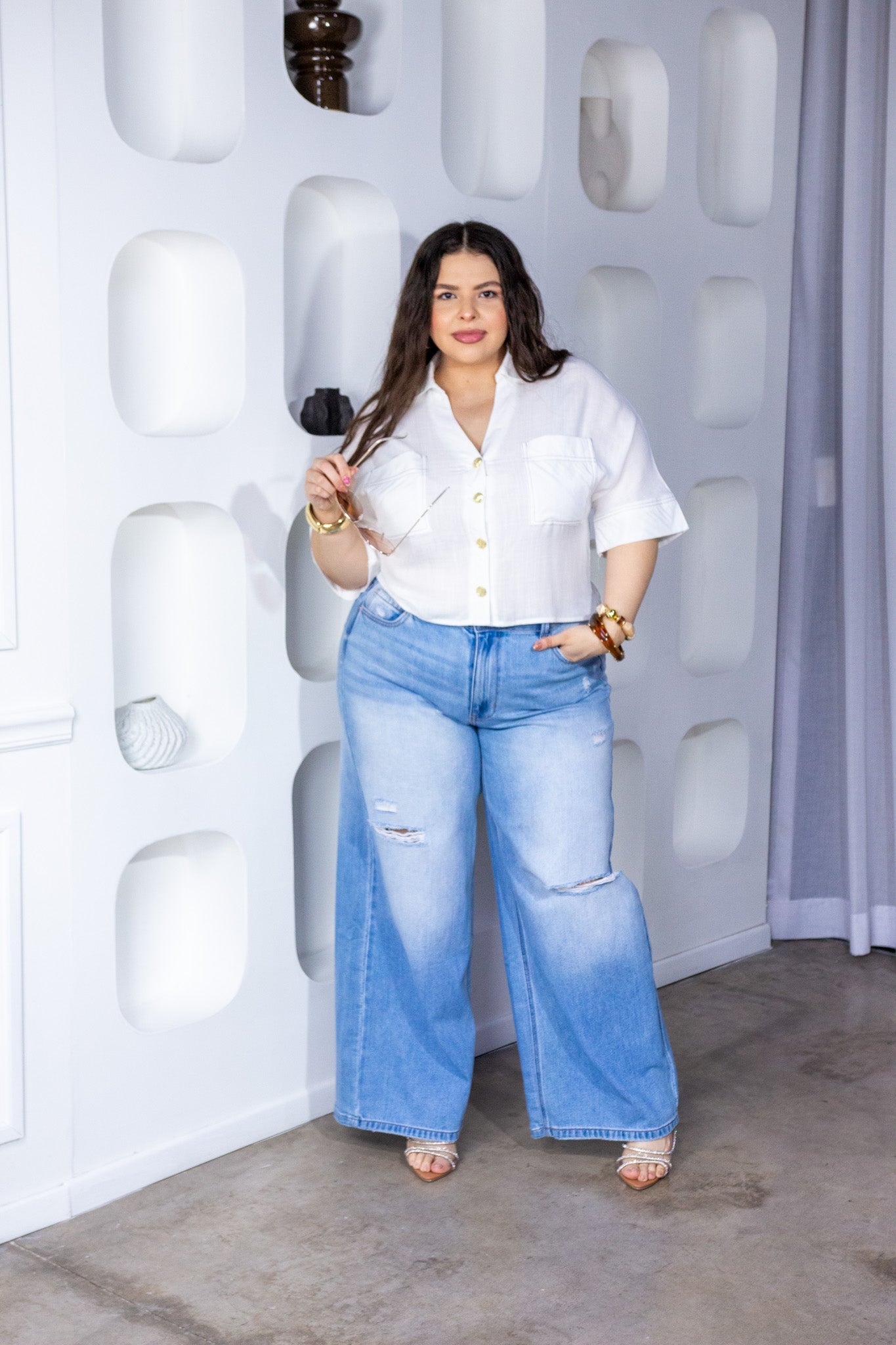 Camisa crop curvy lino blanco
