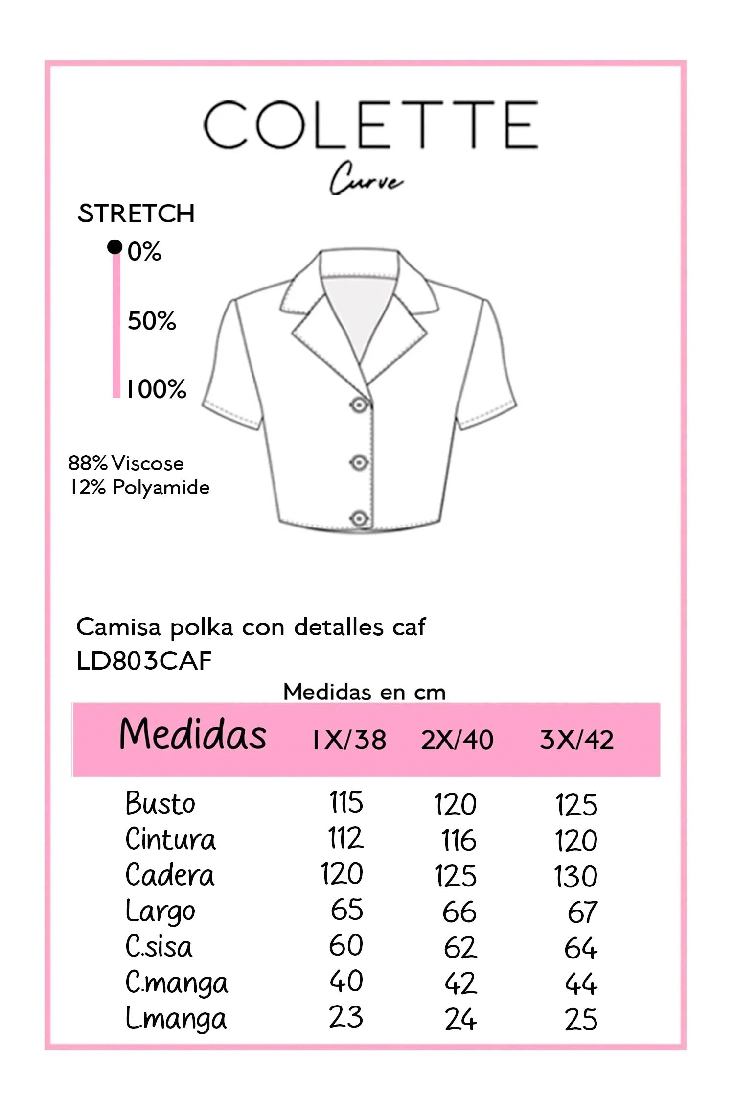 Chart de medidas Camisa Curvy Polka Dots con Detalles Cafe