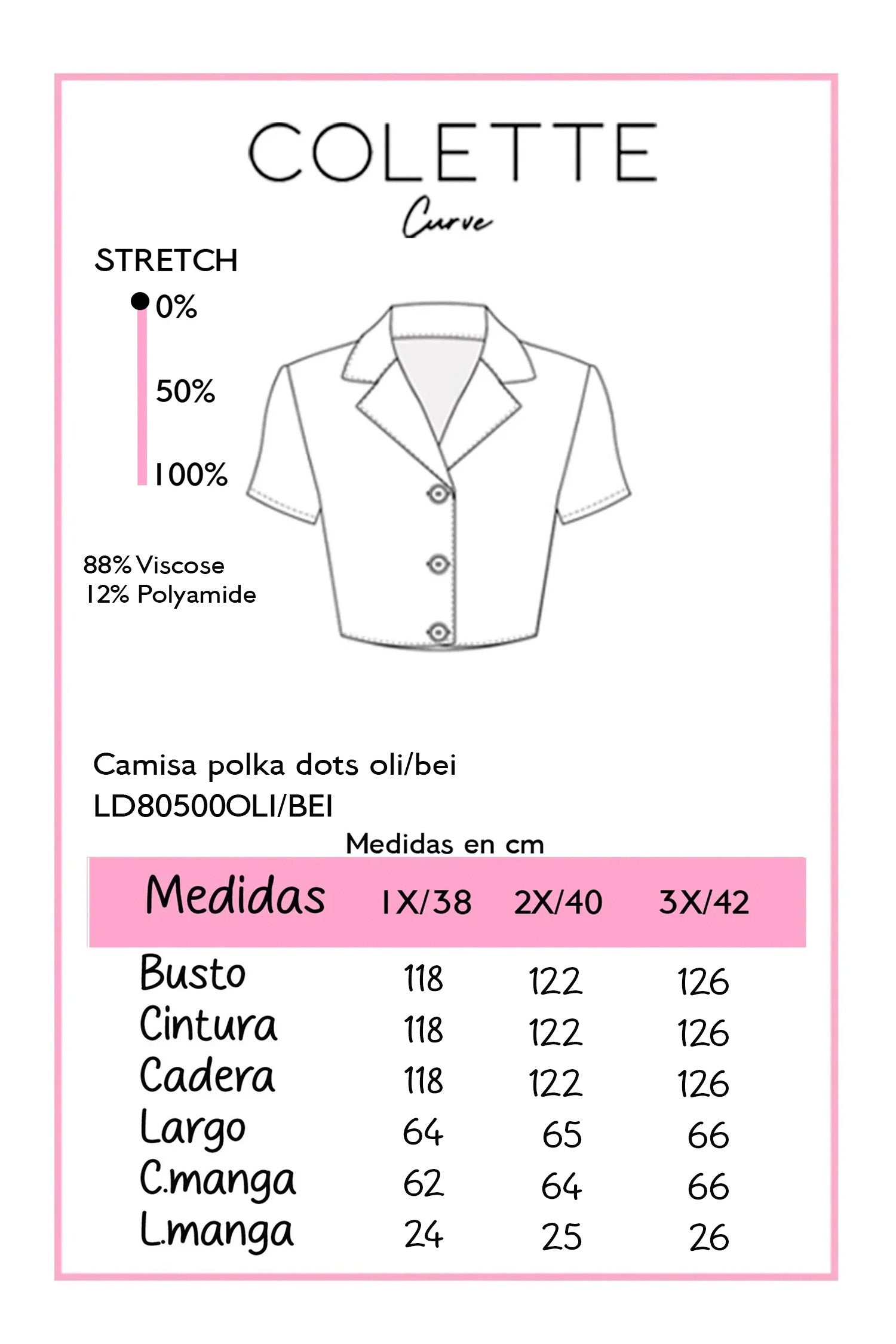 Camisa Curvy con Cuello Camisero Polka Dots Manga Corta Beige