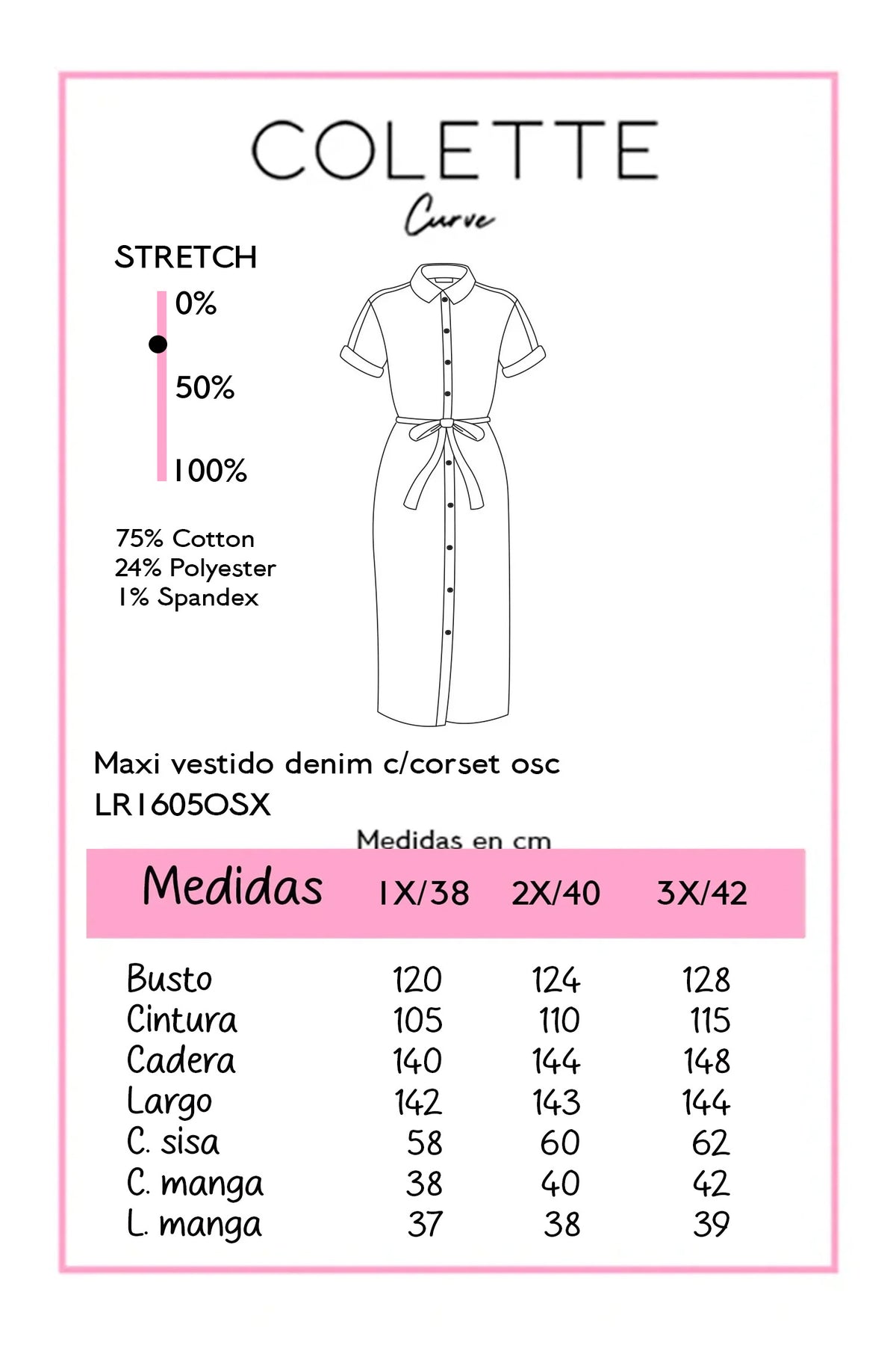 Maxi Vestido Camisero Denim con Cinturón Curvy Oscuro