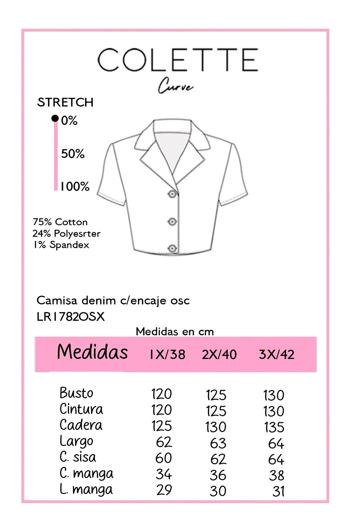 Camisa Denim con Encaje Cropped Curvy Oscuro