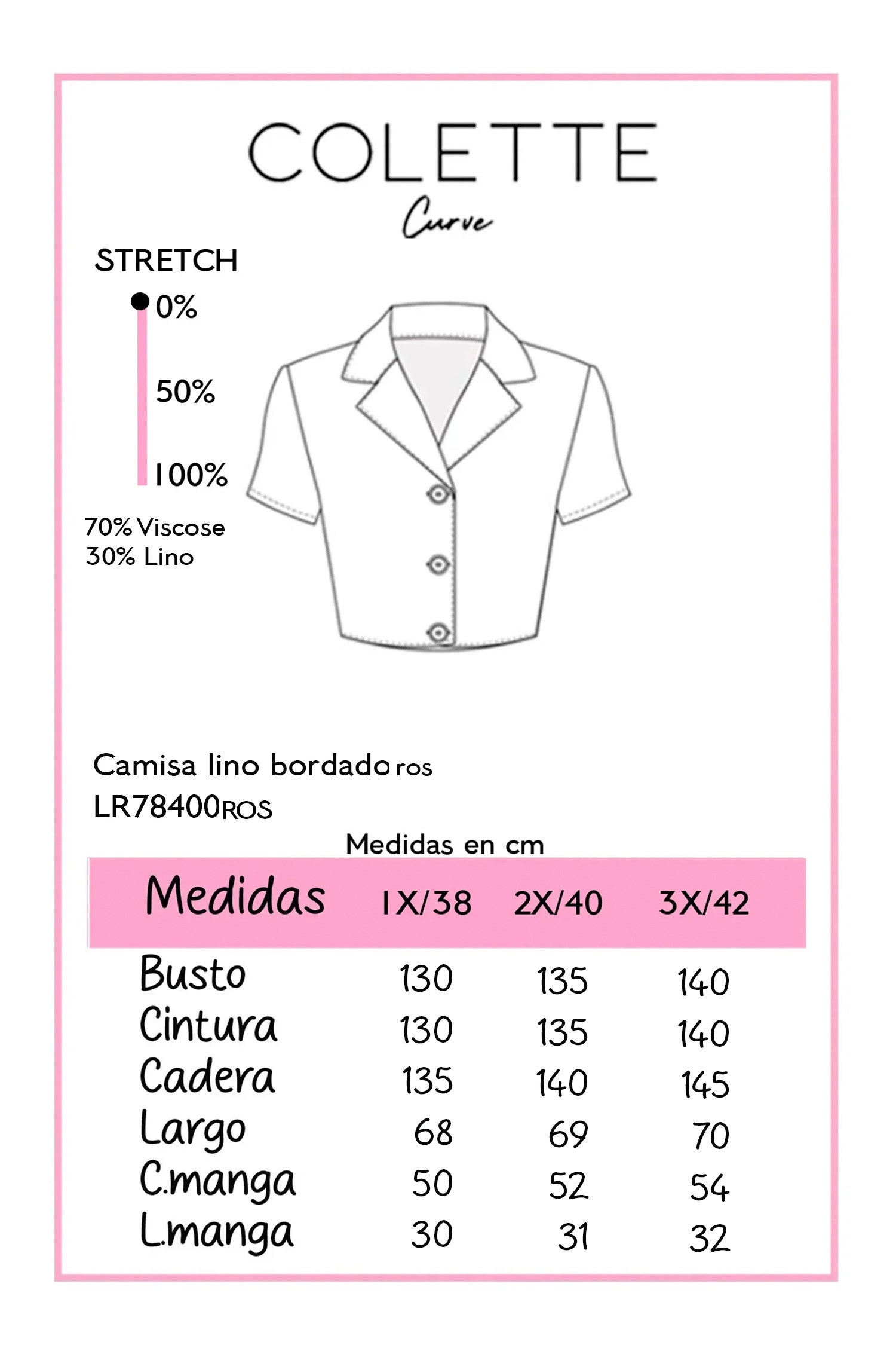 Camisa Curvy Cropped Lino con Bordado Rosa