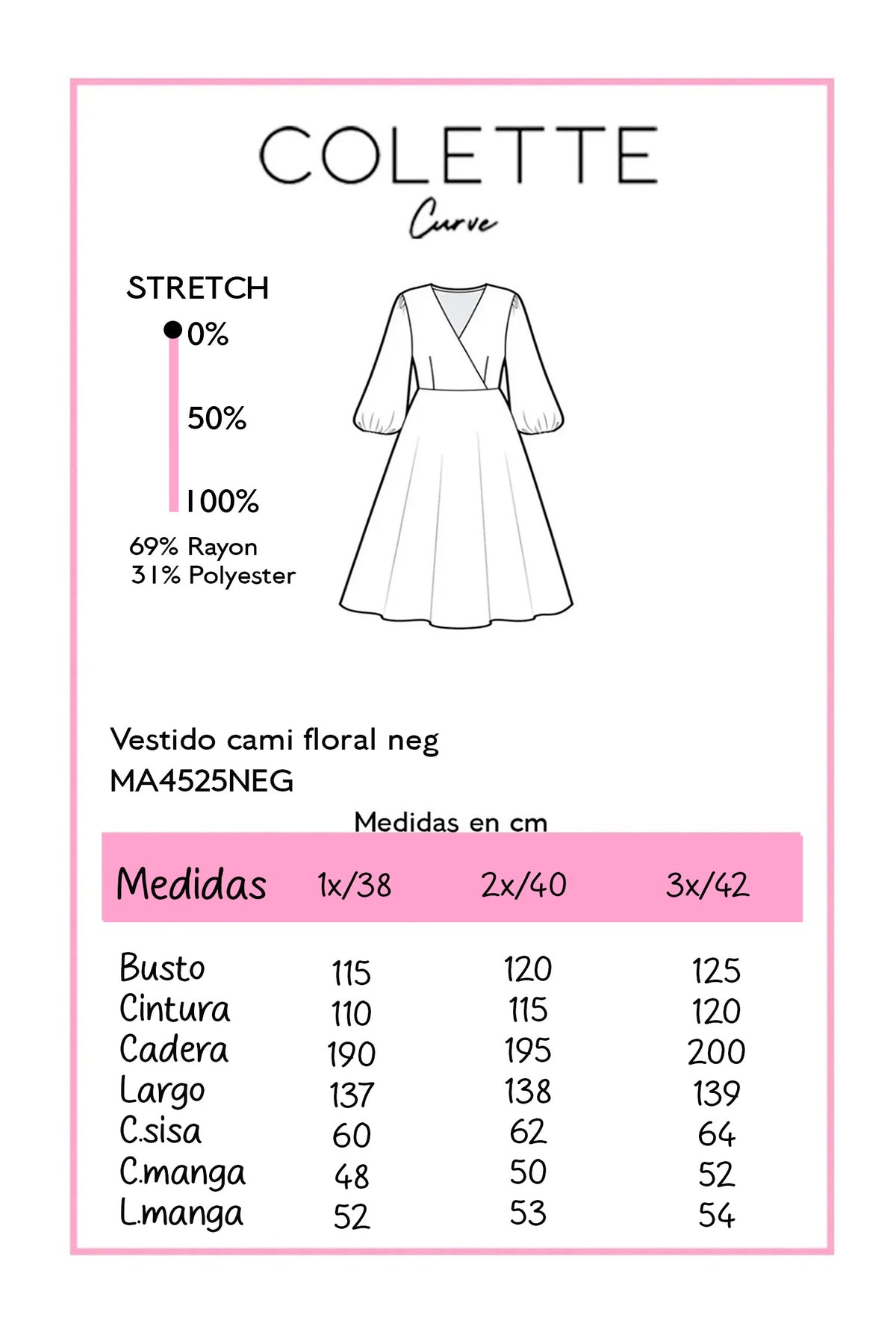 Vestido Camisero Curvy Floral Manga Globo Negro