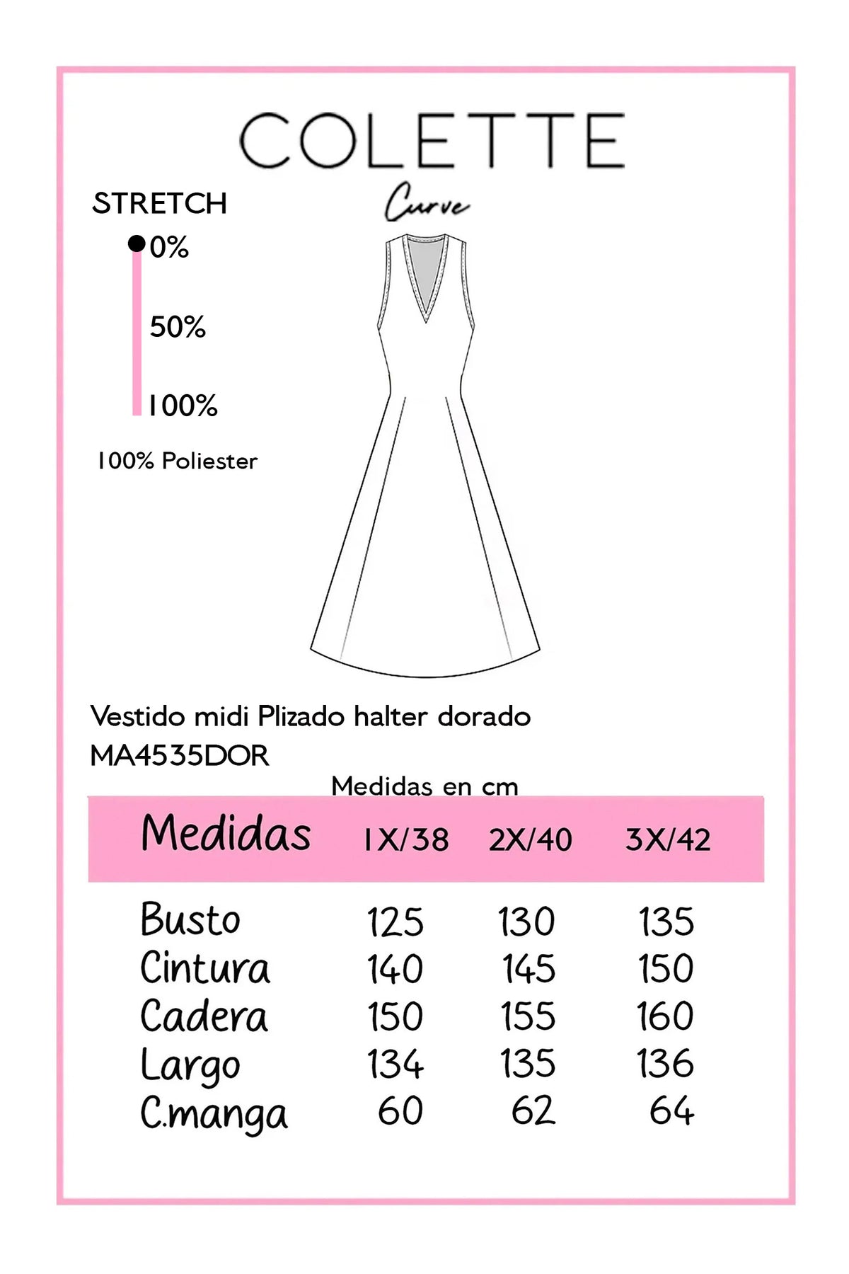 Vestido Curvy Largo Plisado Halter Dorado