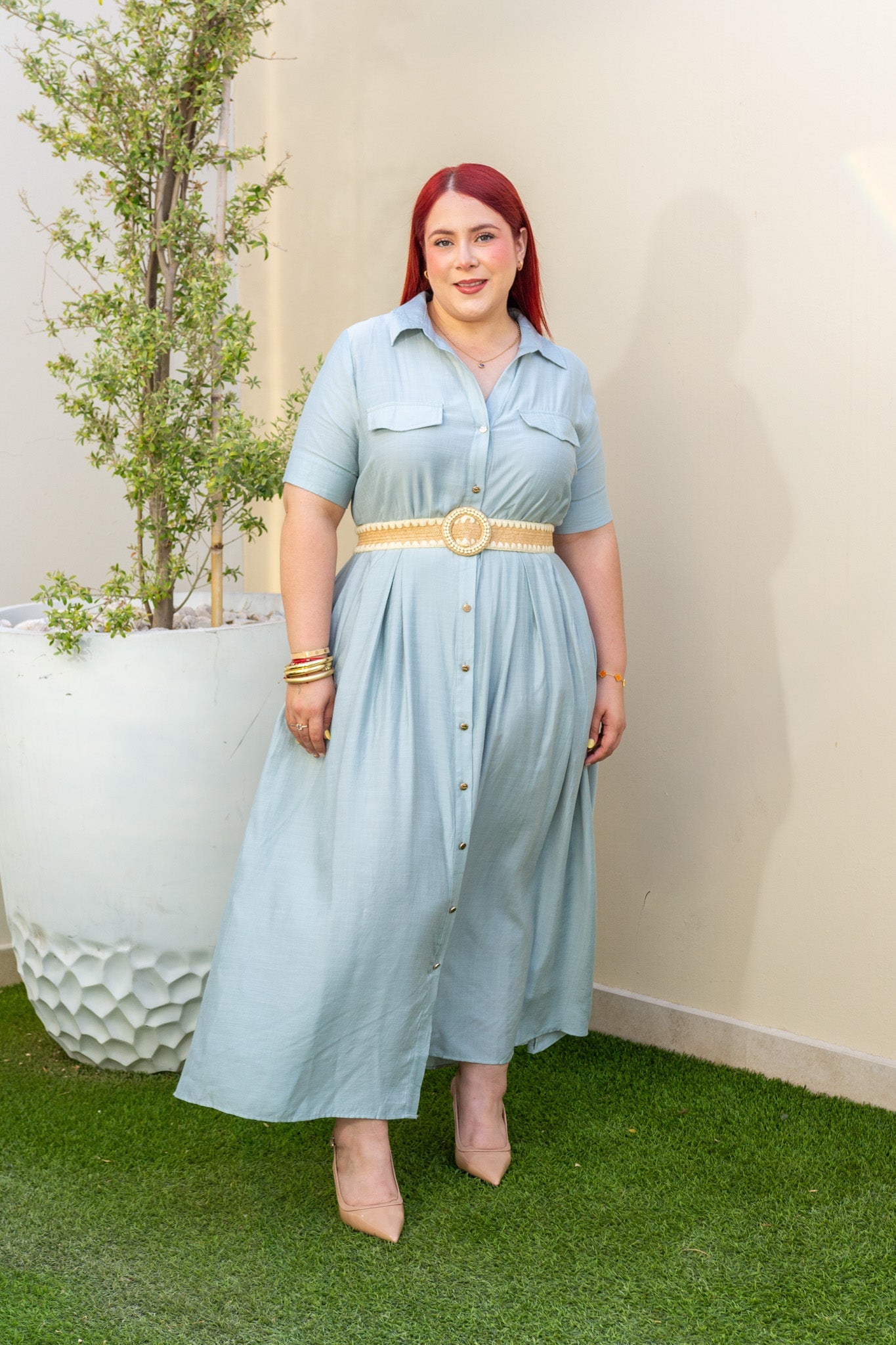 Maxi Vestido Camisero Curvy Sage detalle