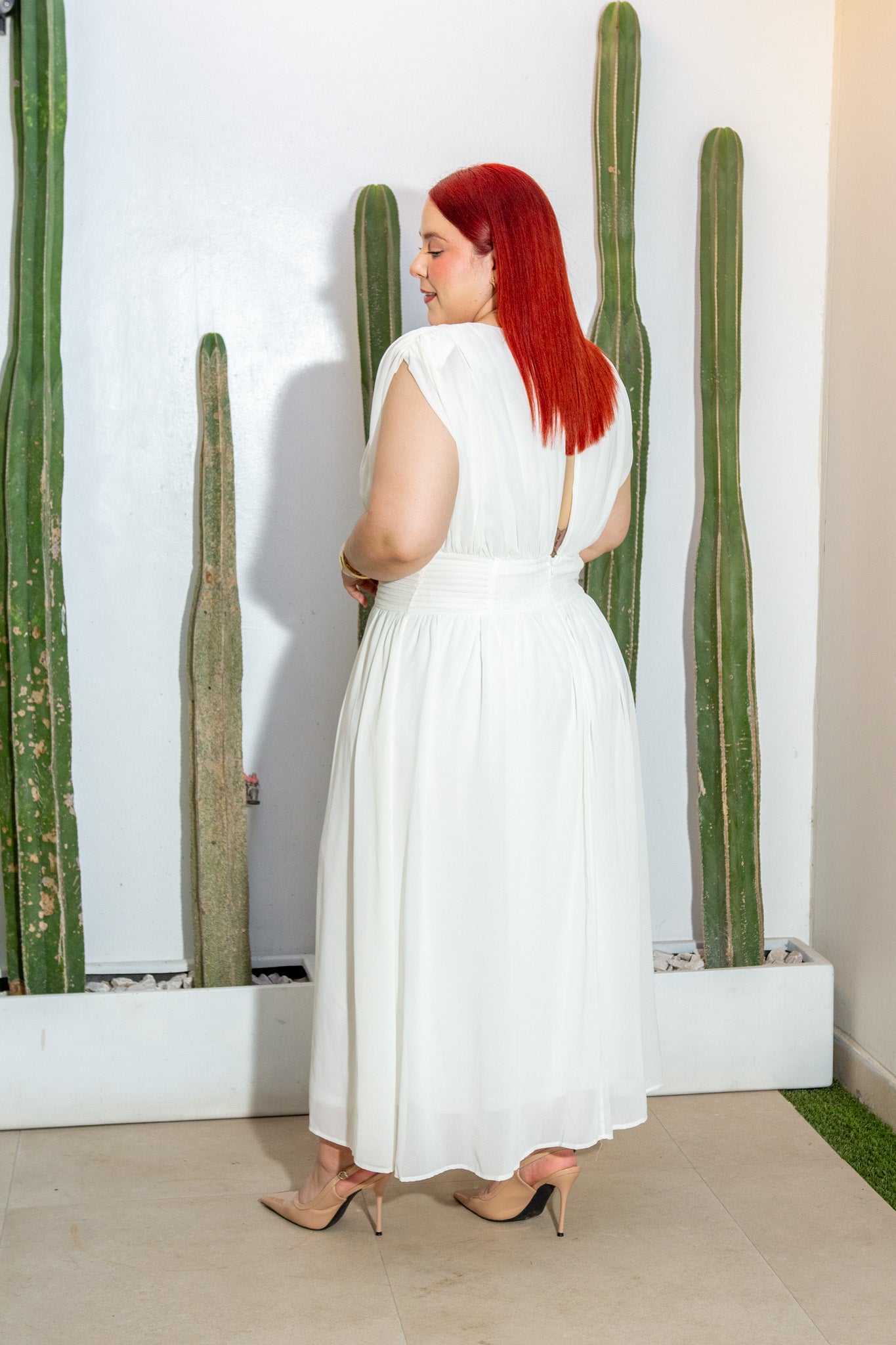 Vestido Curvy Gasa con Resorte Hueso look