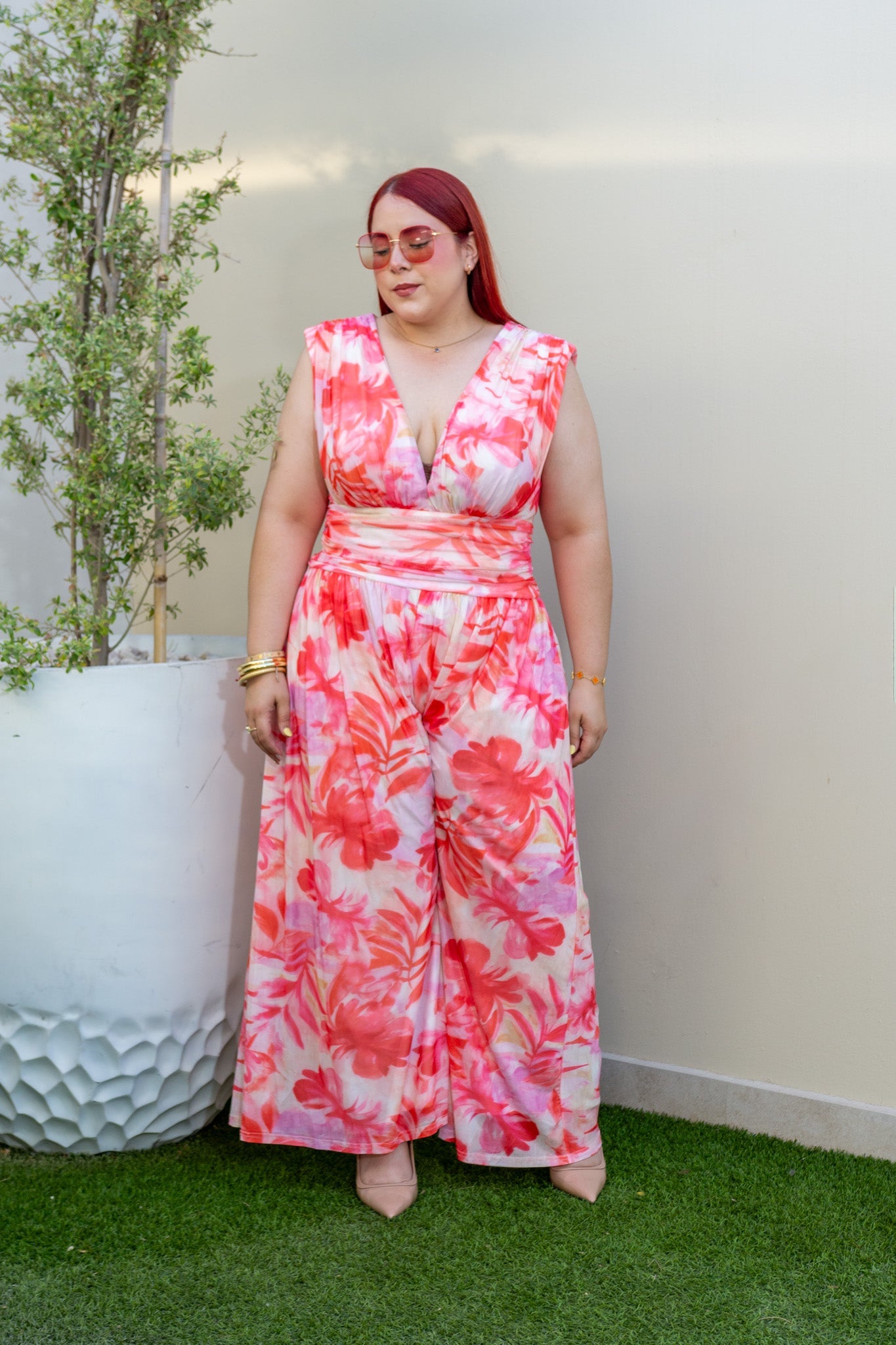 Palazo Curvy Mesh Estampado Naranja vista frontal