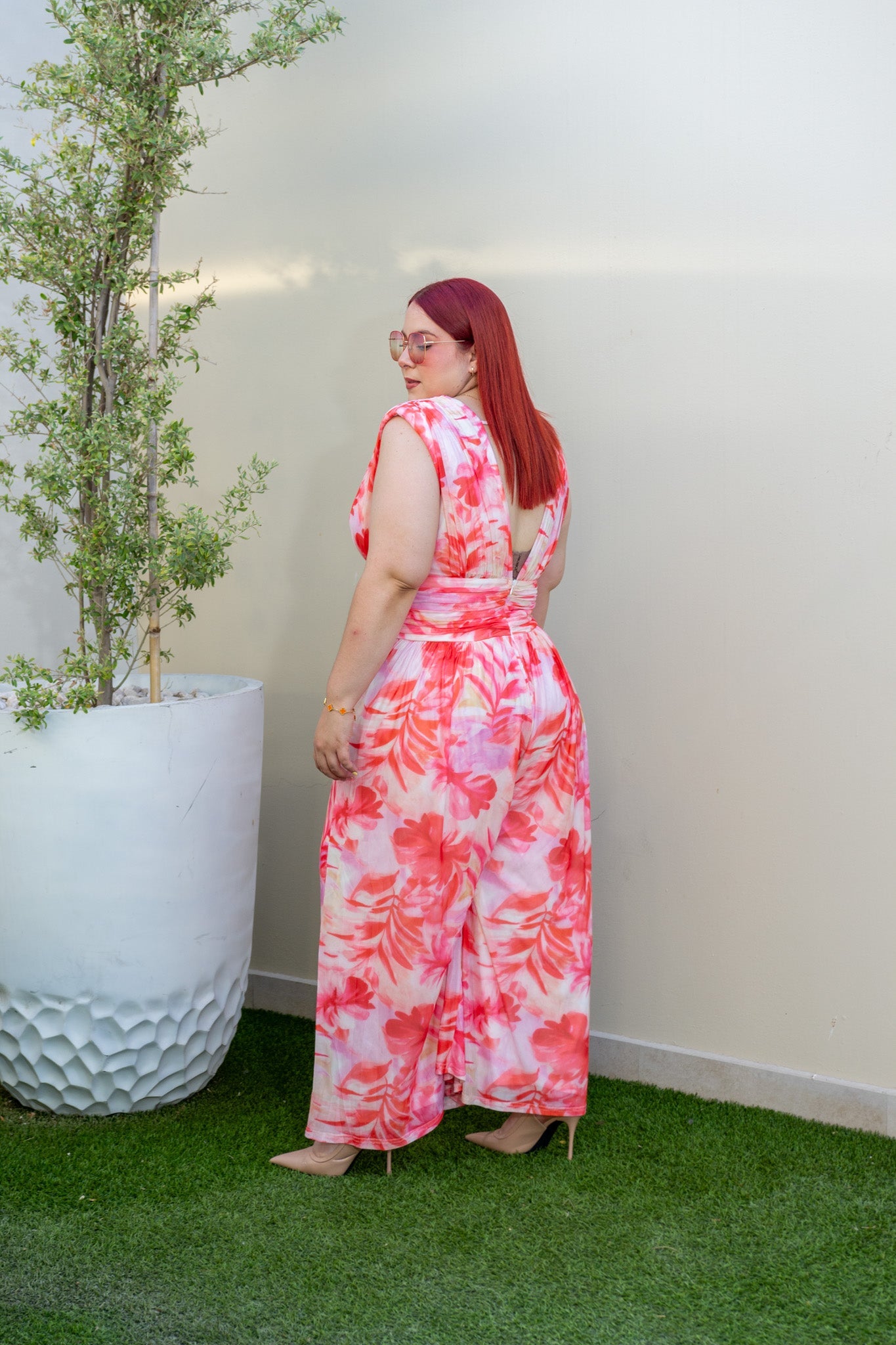 Palazo Curvy Mesh Estampado Naranja detalle