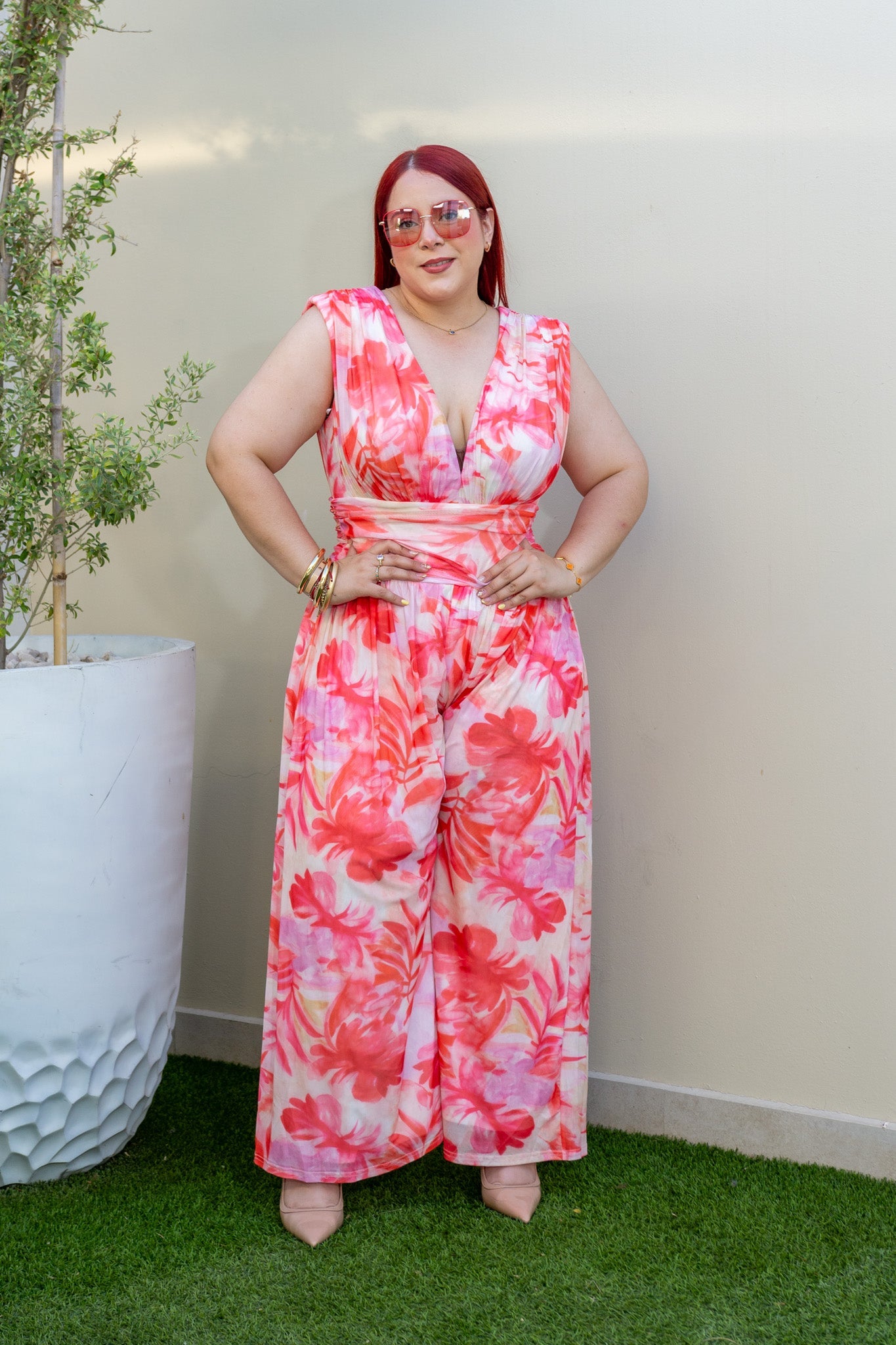 Palazo Curvy Mesh Estampado Naranja vista
