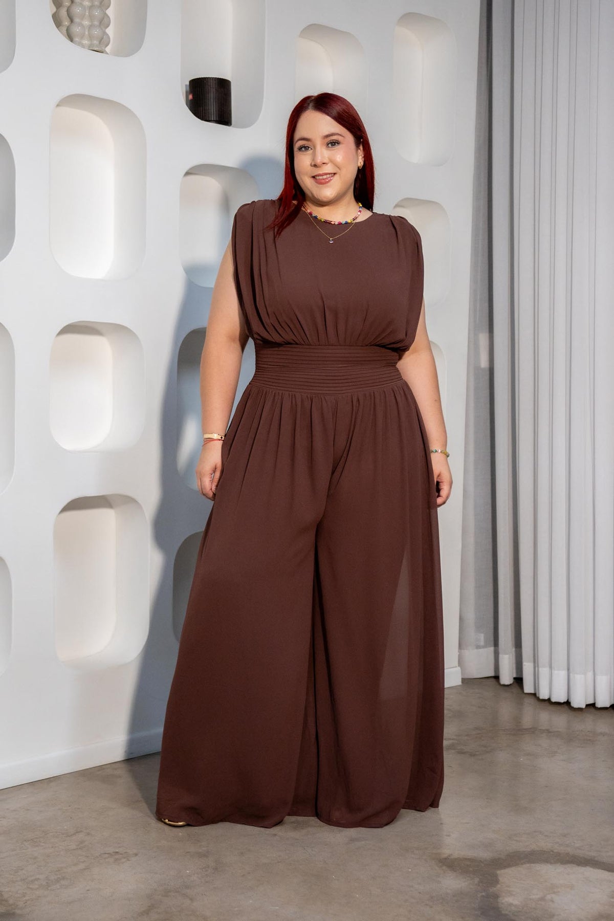 Maxi Vestido Curvy Detalle Cintura Café