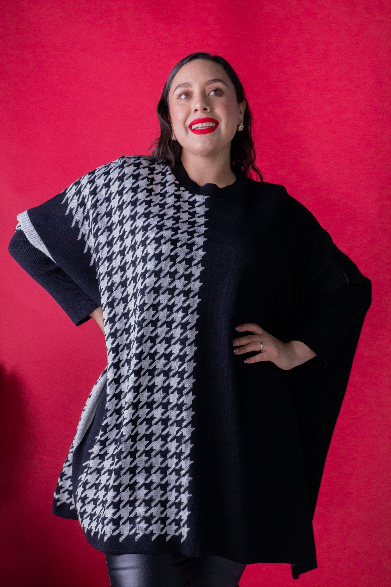 poncho tejido pata de gallo unitalla
