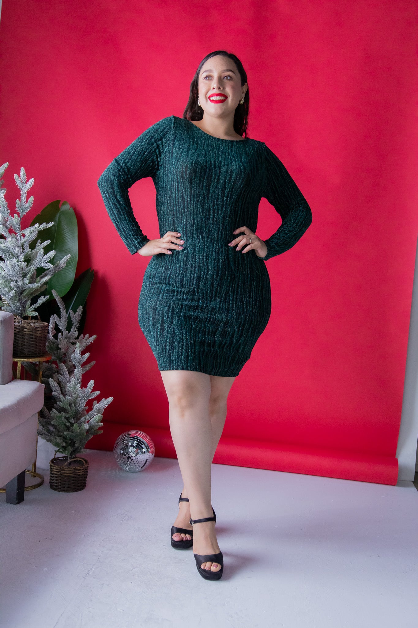 Vestido con Brillos Verde Plus Size para Mujer