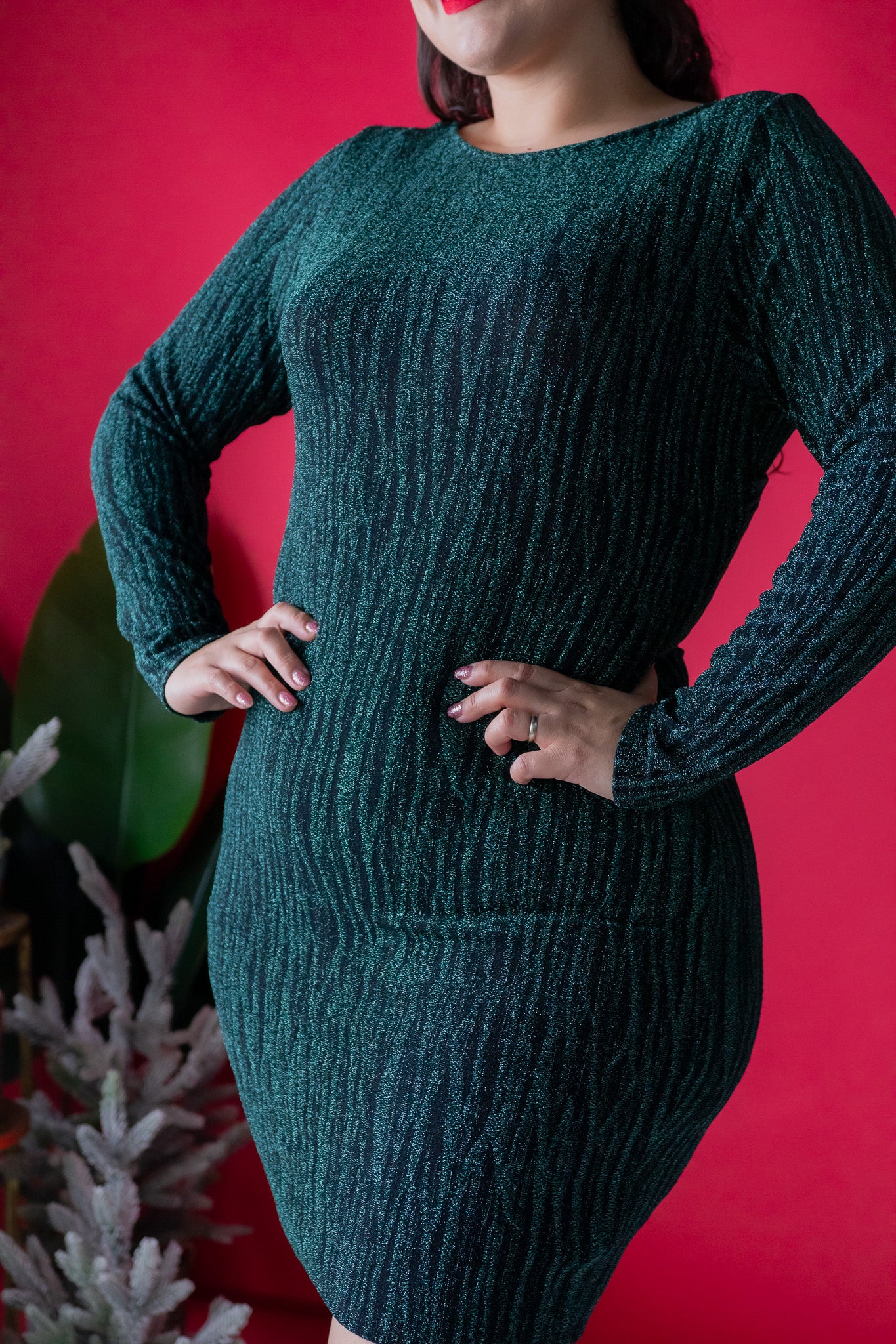 Vestido con Brillos Verde Plus Size para Mujer
