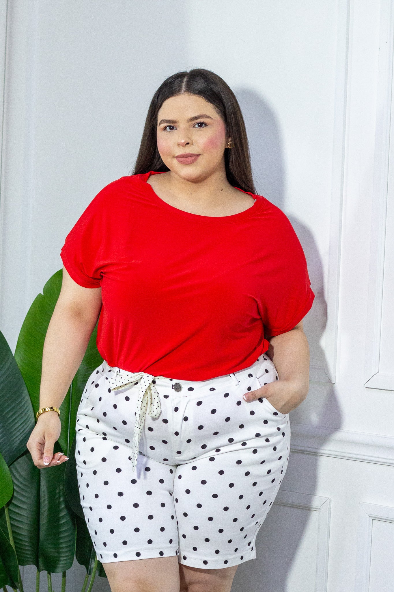 Blusa Curvy Licra Cuello Redondo Manga Corta Rojo Statement