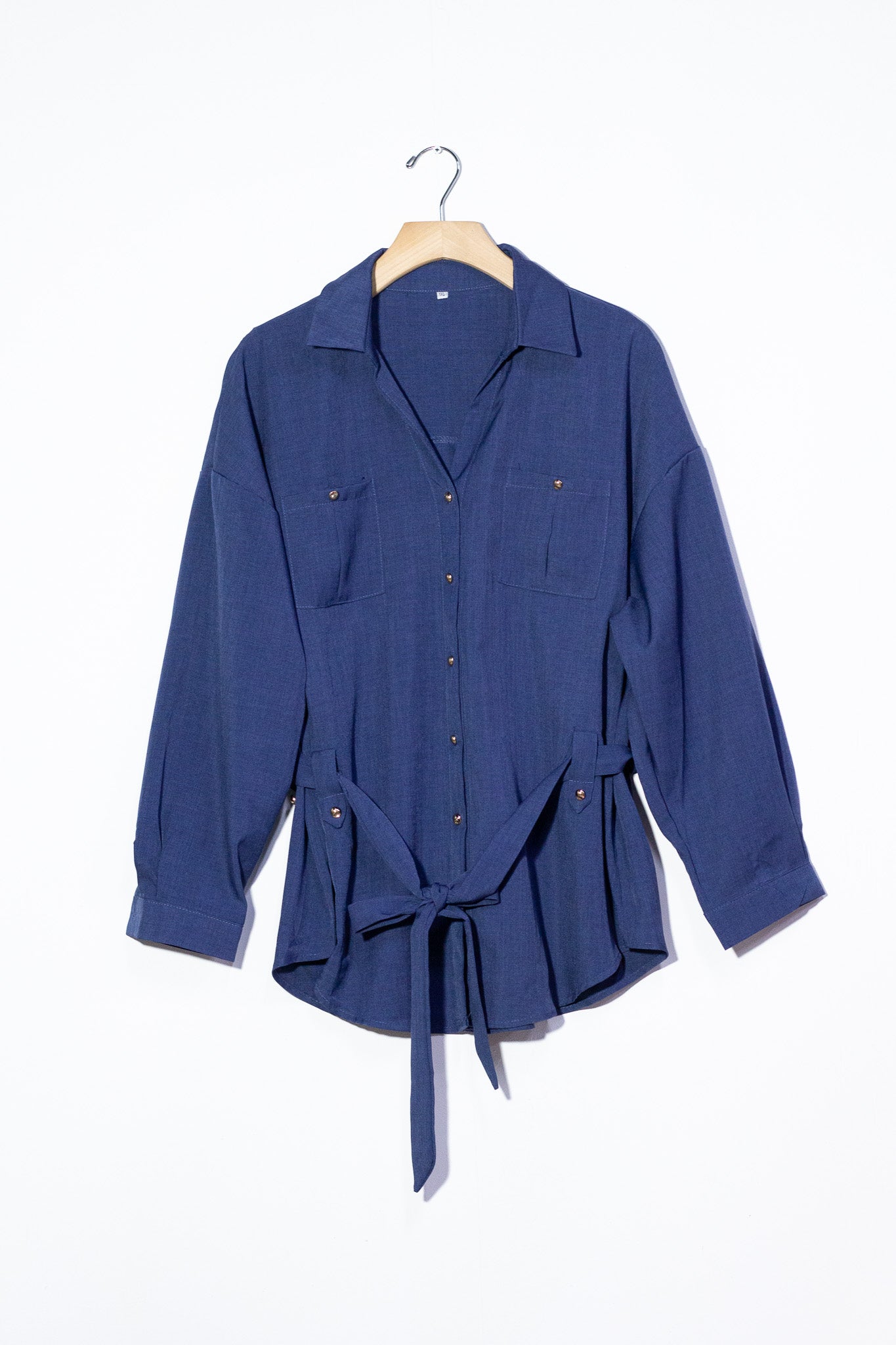 set pantalon camisa con lazo liso azul