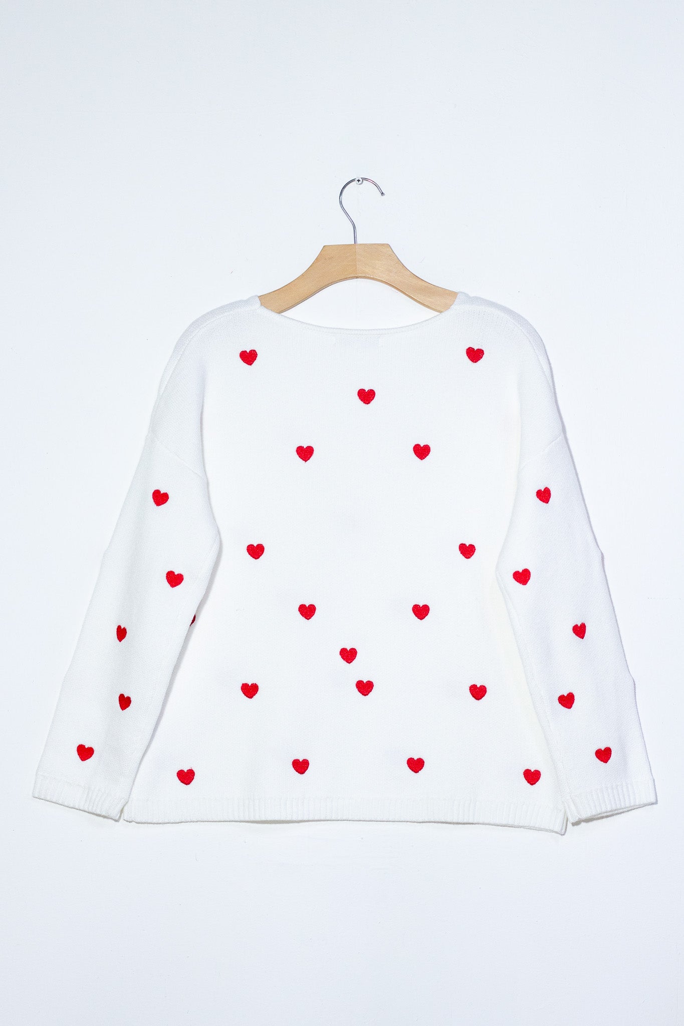 Suéter bco print corazones rojos