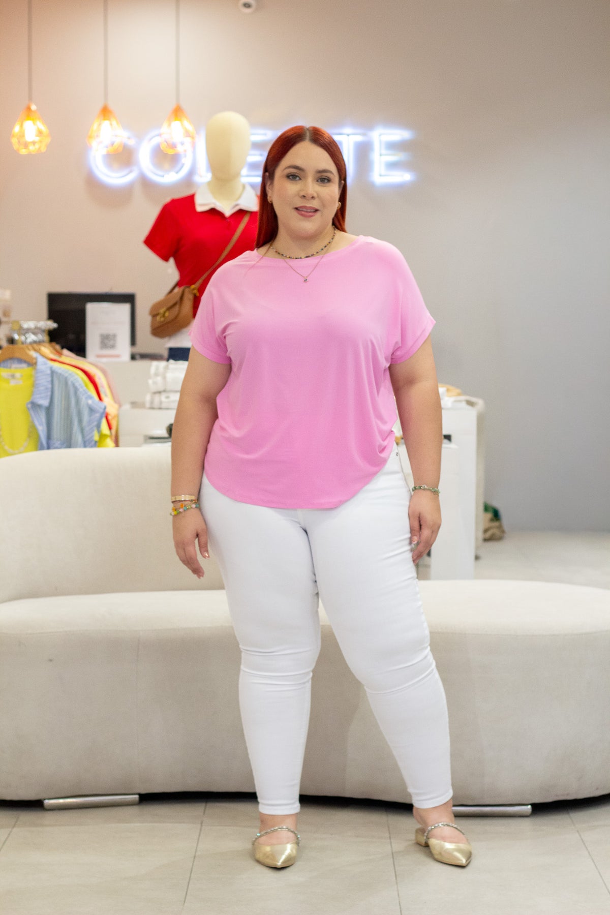 Jeans Curvy Skinny Liso Blanco Stretch Cintura Alta Casual