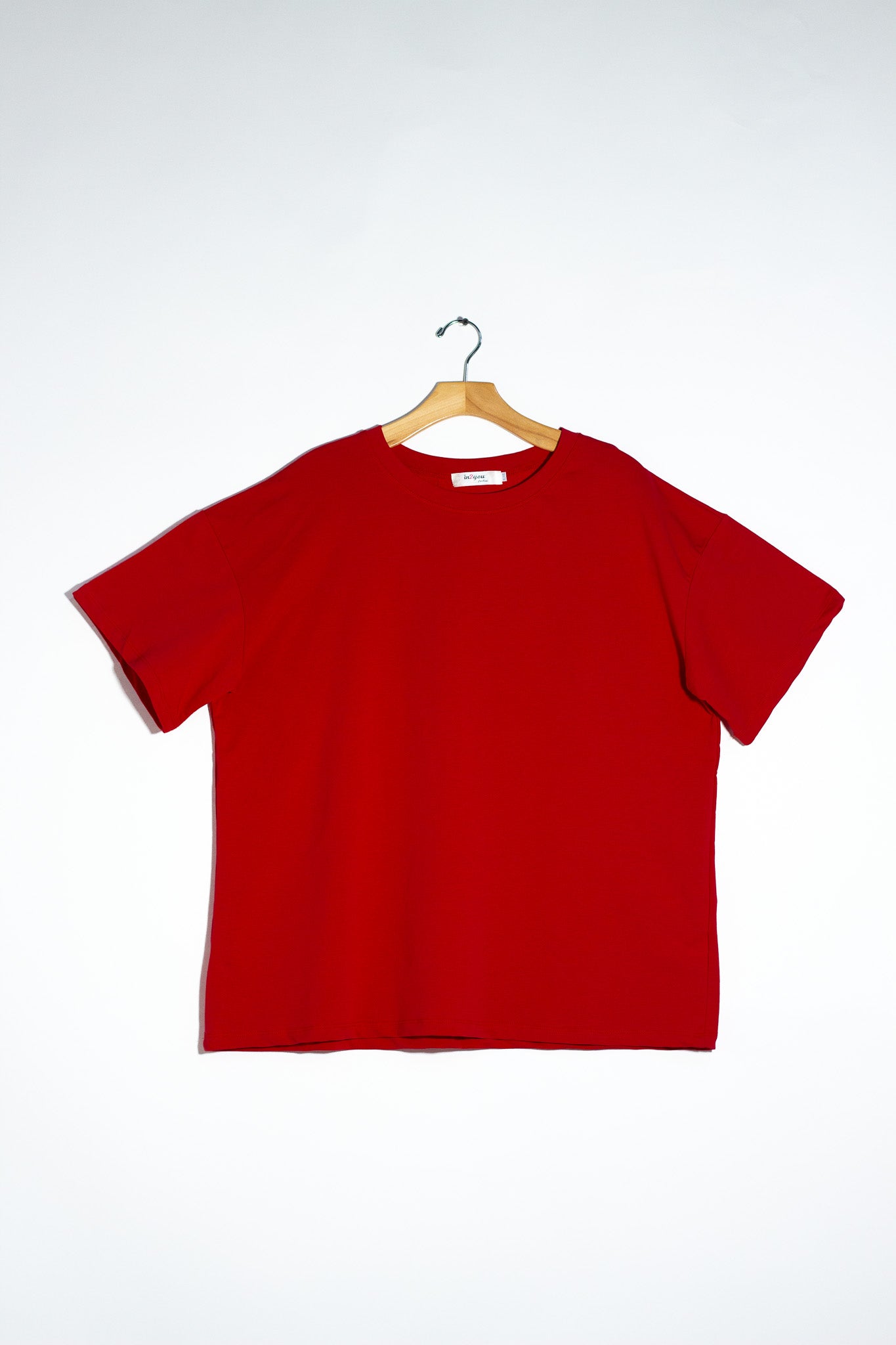 Playera Curvy Oversize Algodón Stretch Beige y Rojo Casual
