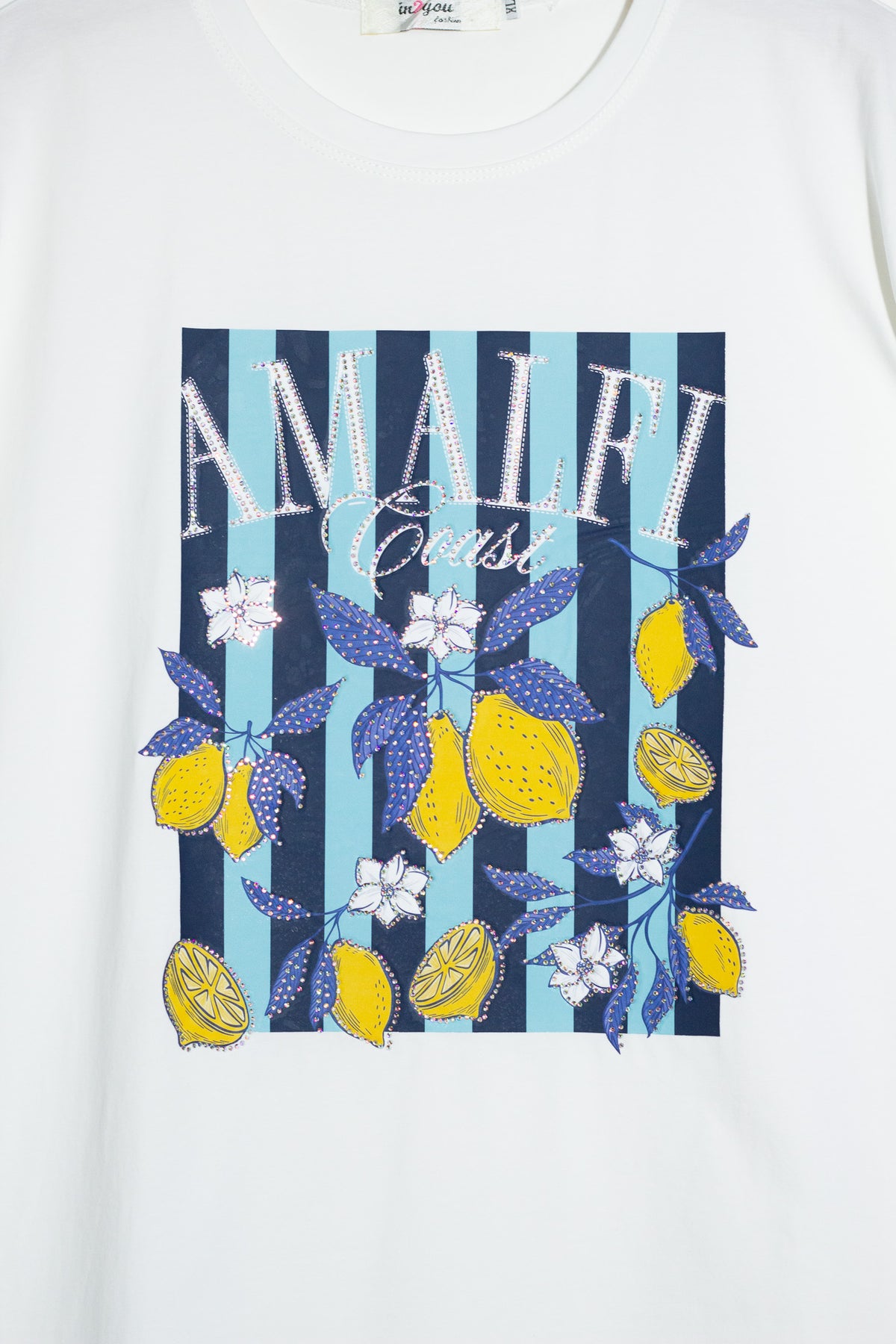 Playera Curvy Estampado Amalfi Limones Blanca