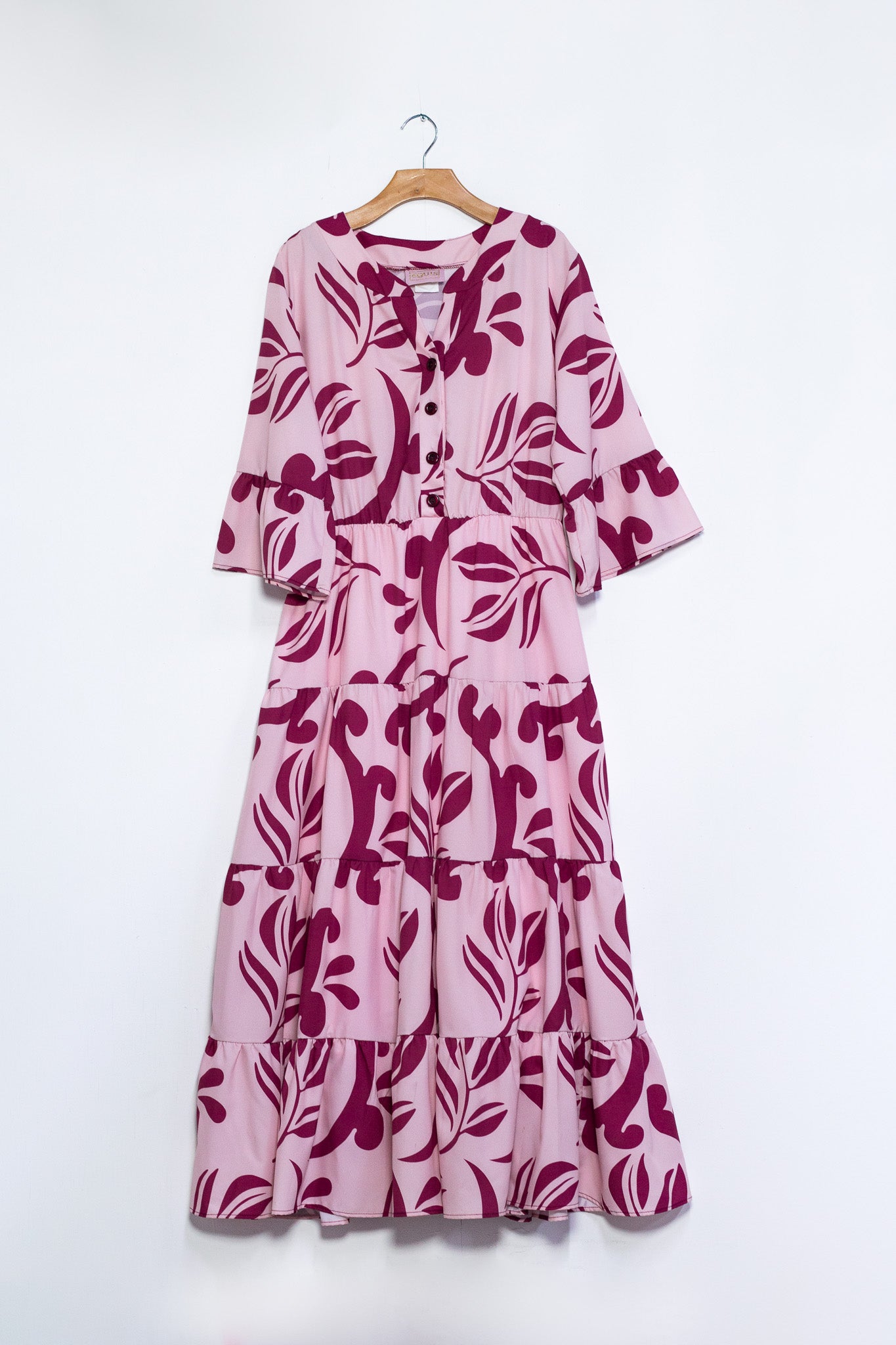 Maxi vestido estampado c/cinto rosa