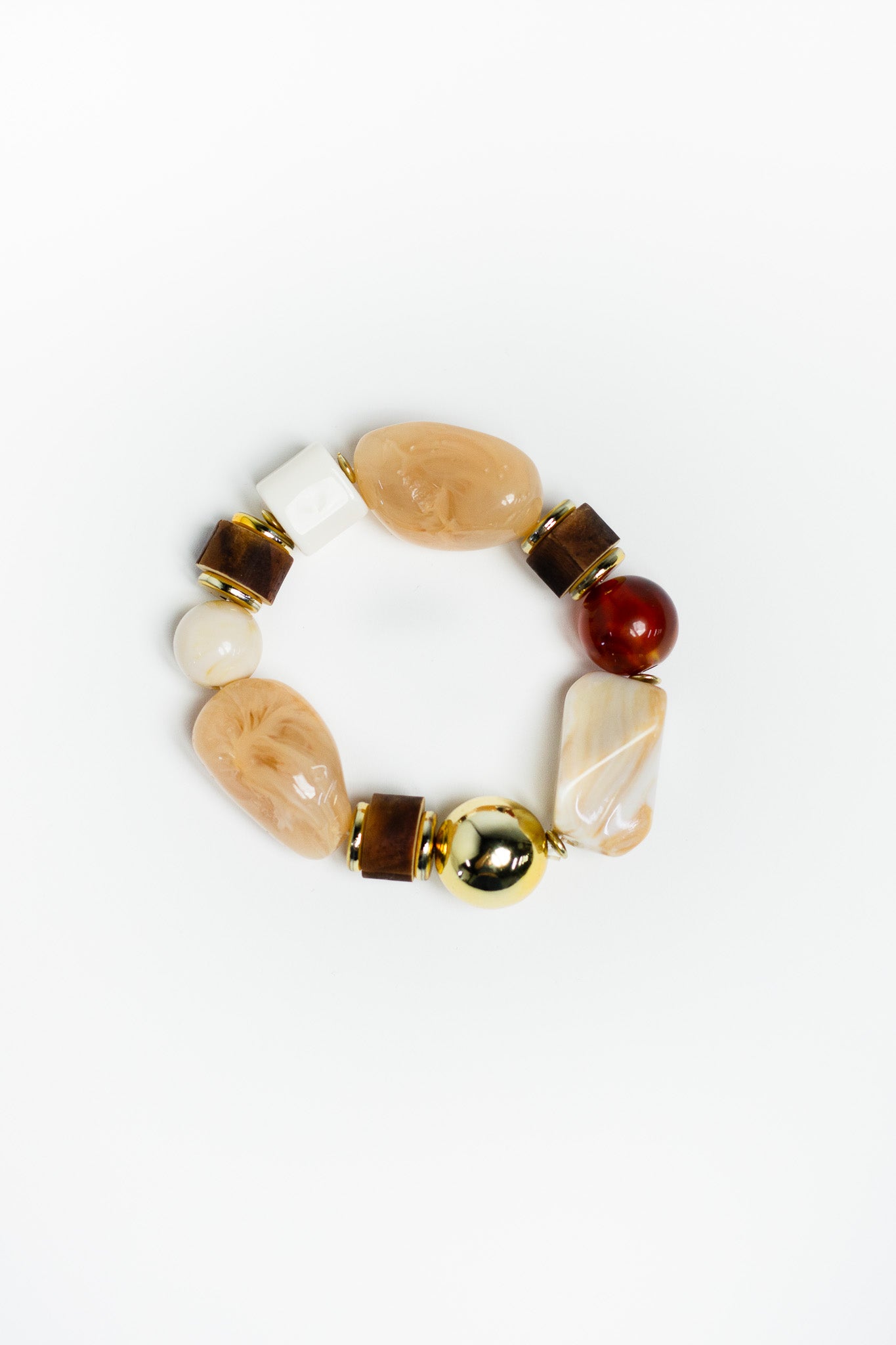 Pulsera de Cuentas Orgánicas Curvy | Brazalete Elástico Efecto Mármol y Ámbar