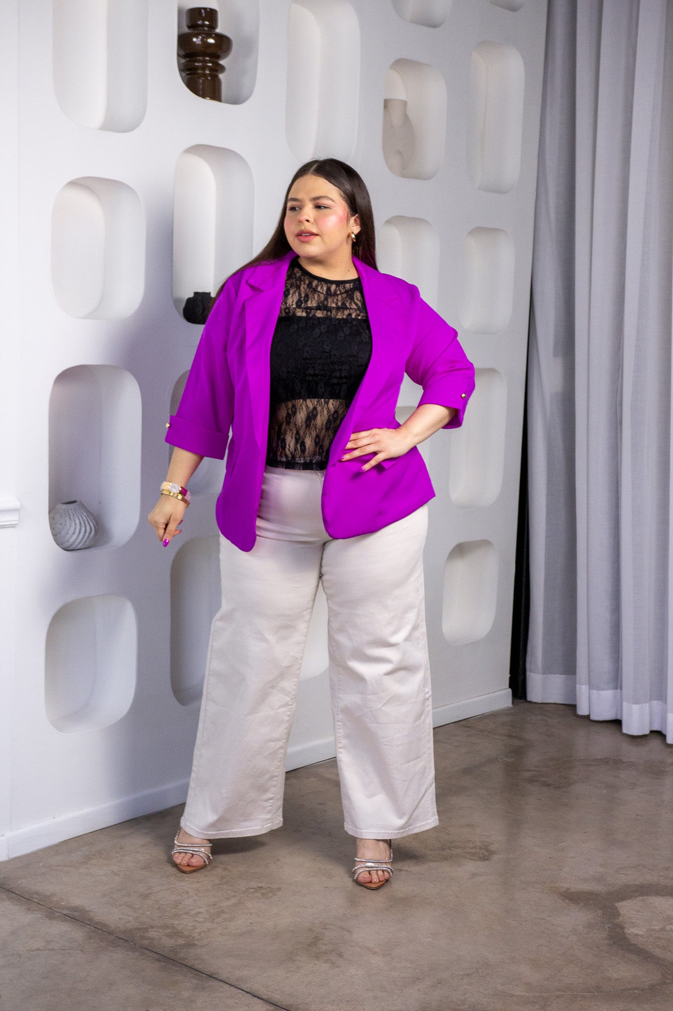Blazer Curvy Elegante Oficina Forro Stretch Relajado