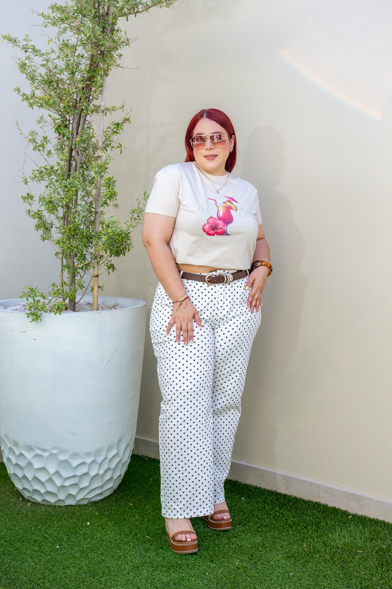 jeans Curvy Polka Dots Cintura Alta Blanco Negro