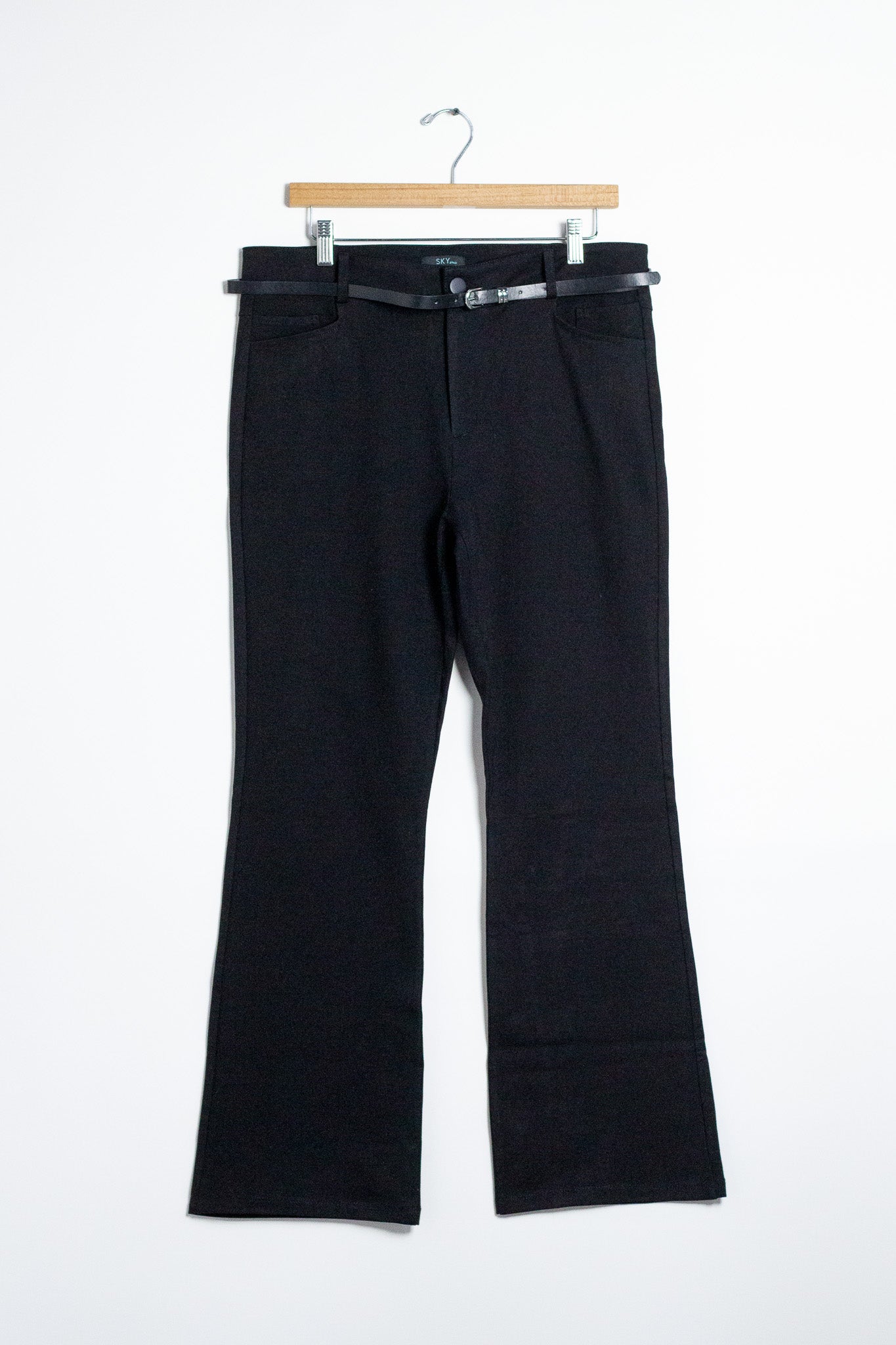 Pantalón Curvy Vestir Campana Negro Bootcut con Cinto