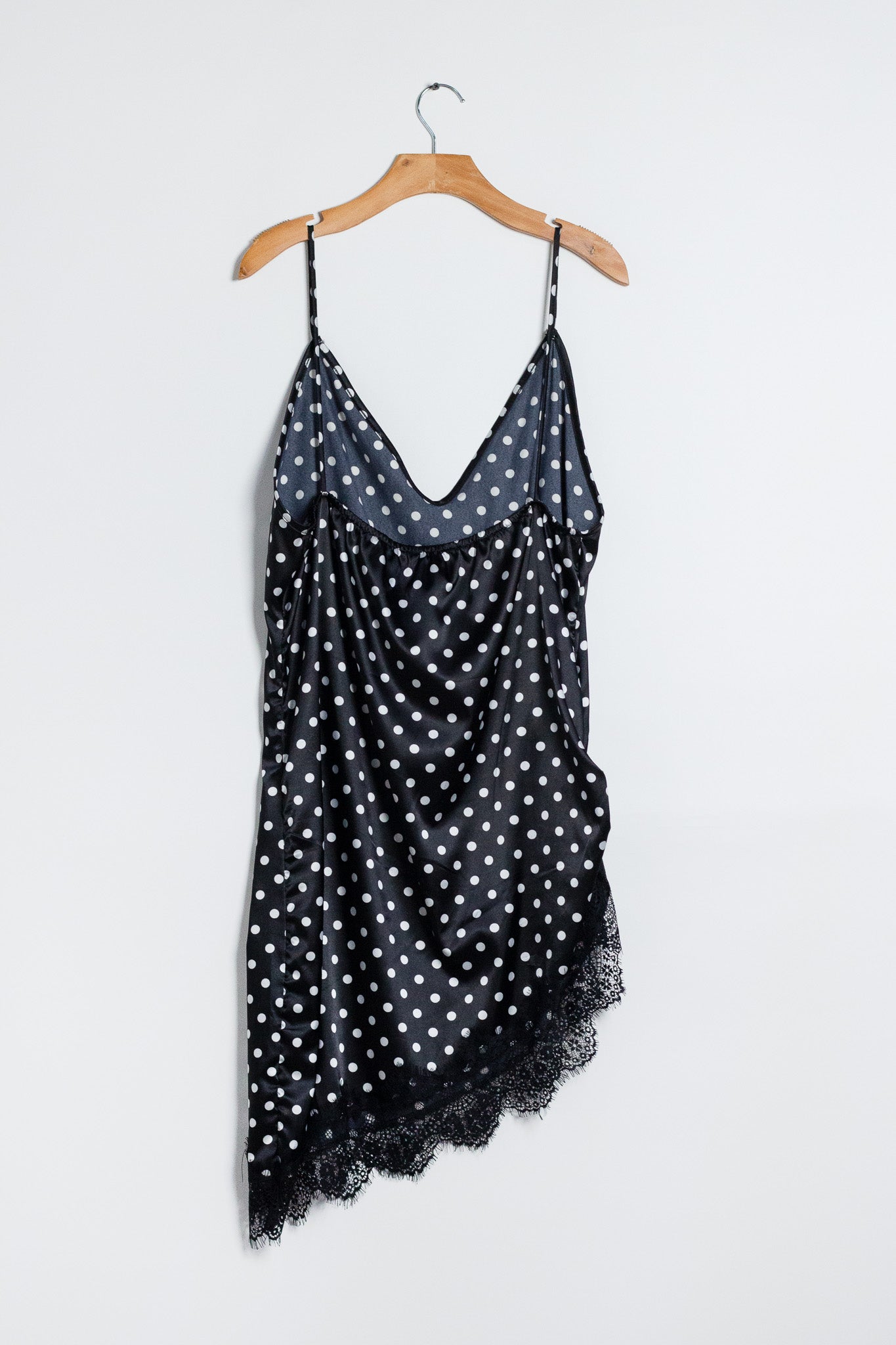 satin polka dot blouse in black and white
