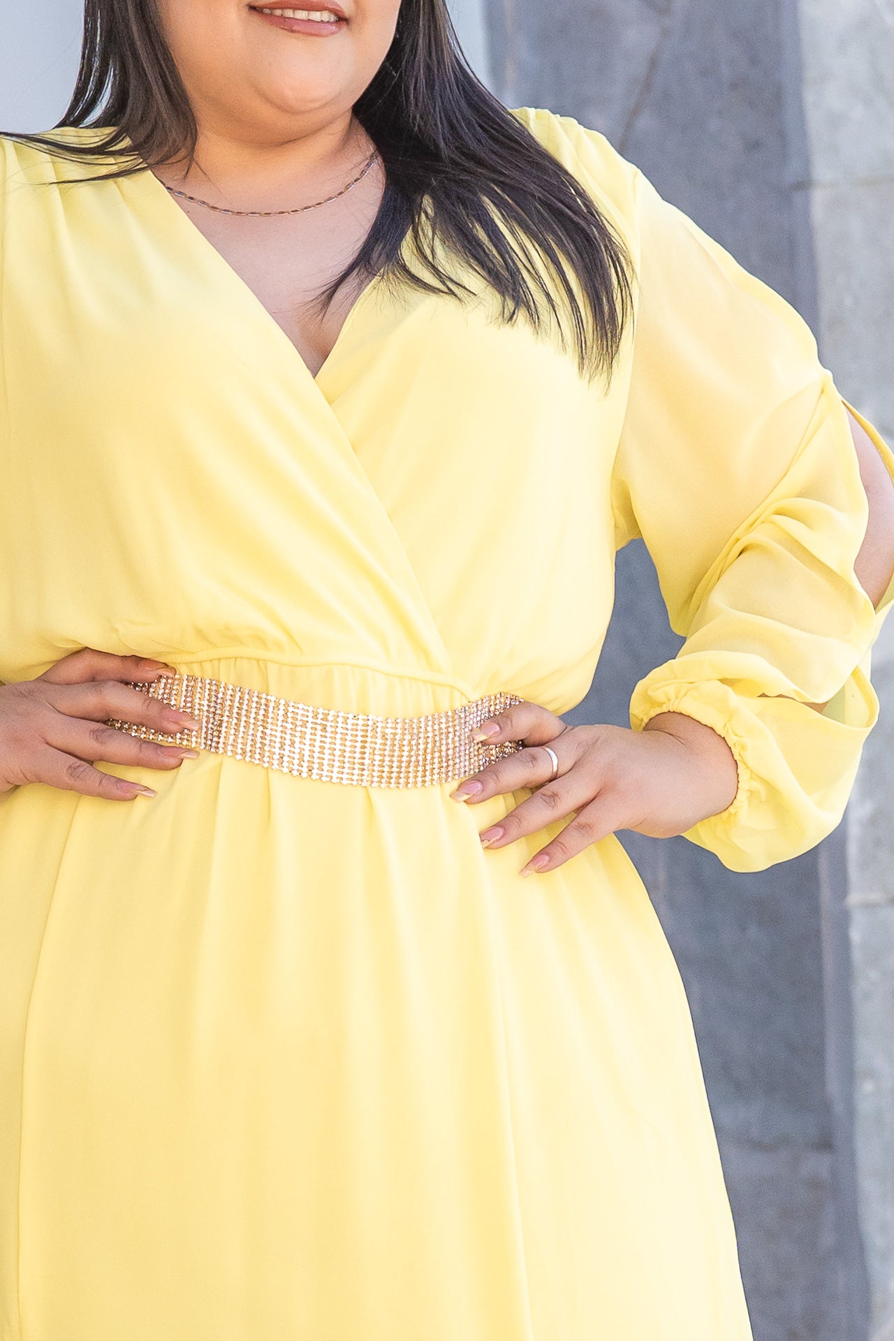 Maxi Vestido Curvy Gasa Amarillo Vibrante Eventos Día