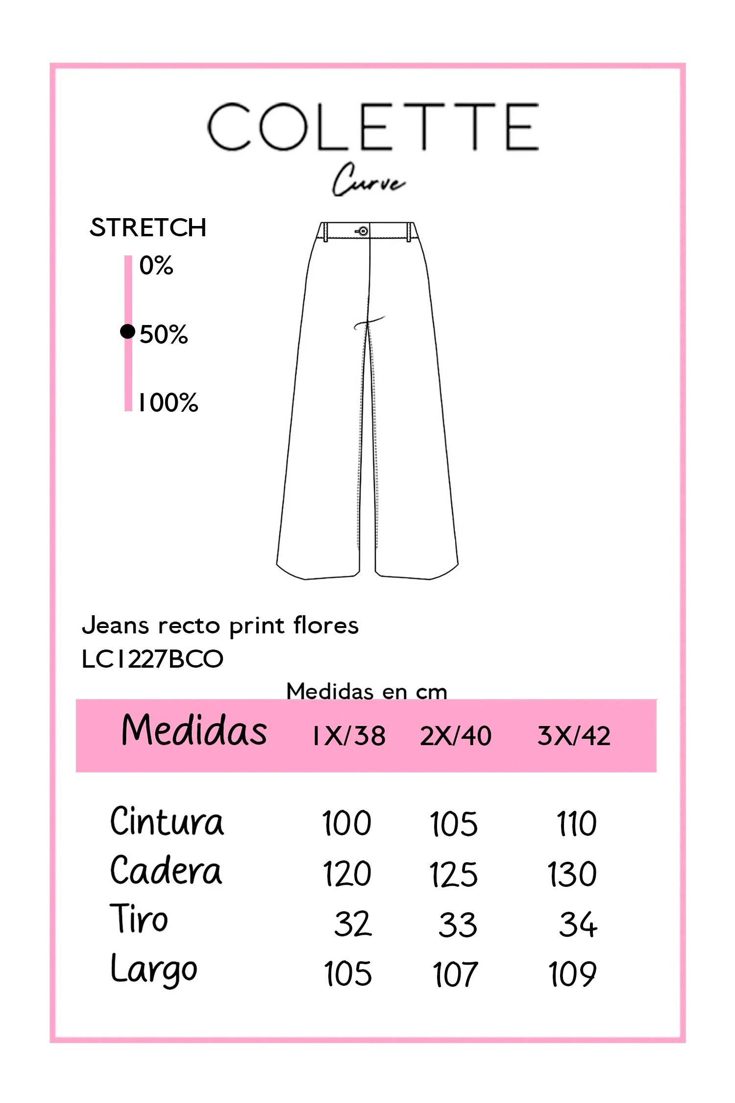 Jeans Curvy Recto Print Flores Cintura Alta Estampado Blanco