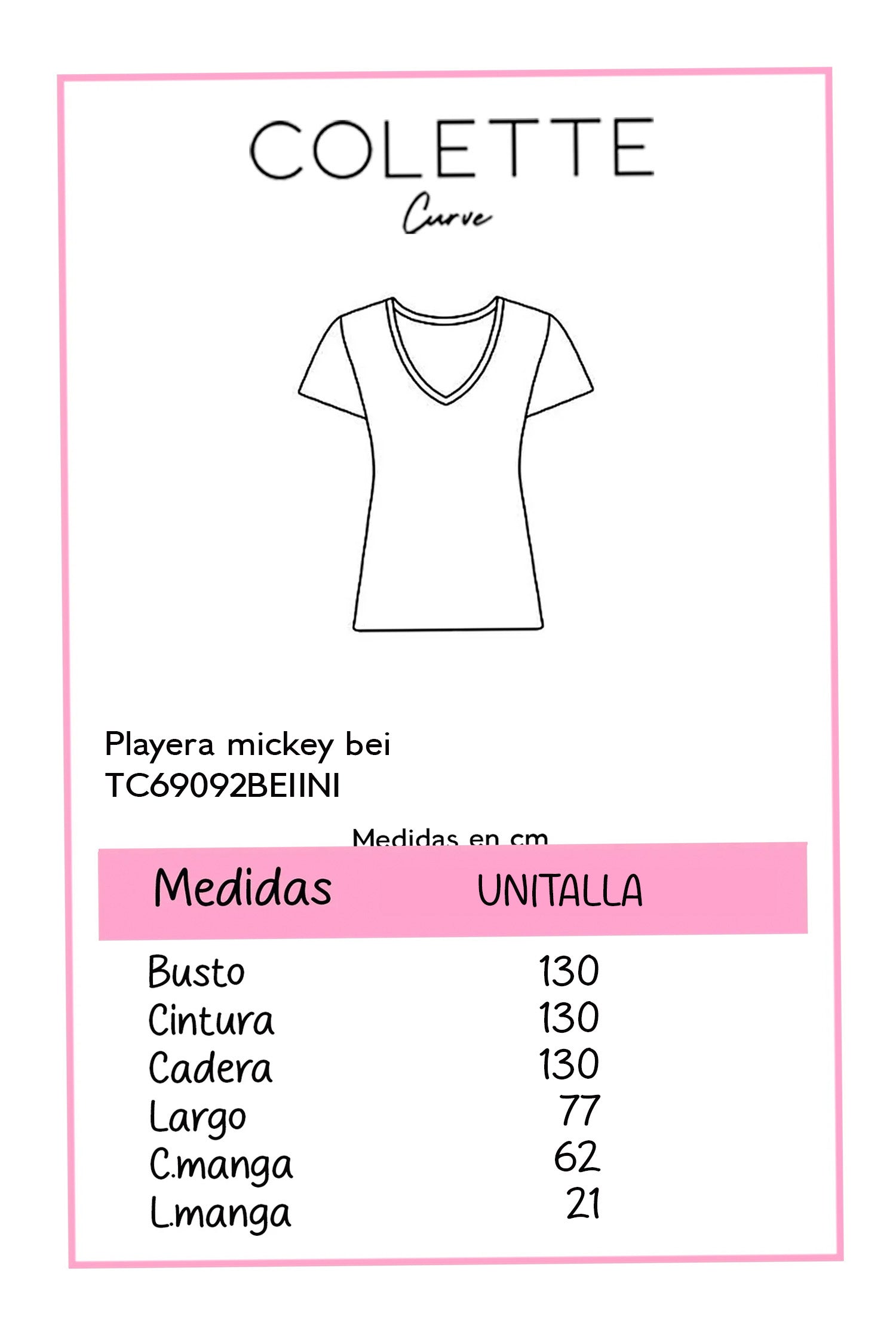 Playera Curvy Mickey Bordados Crema Unitalla