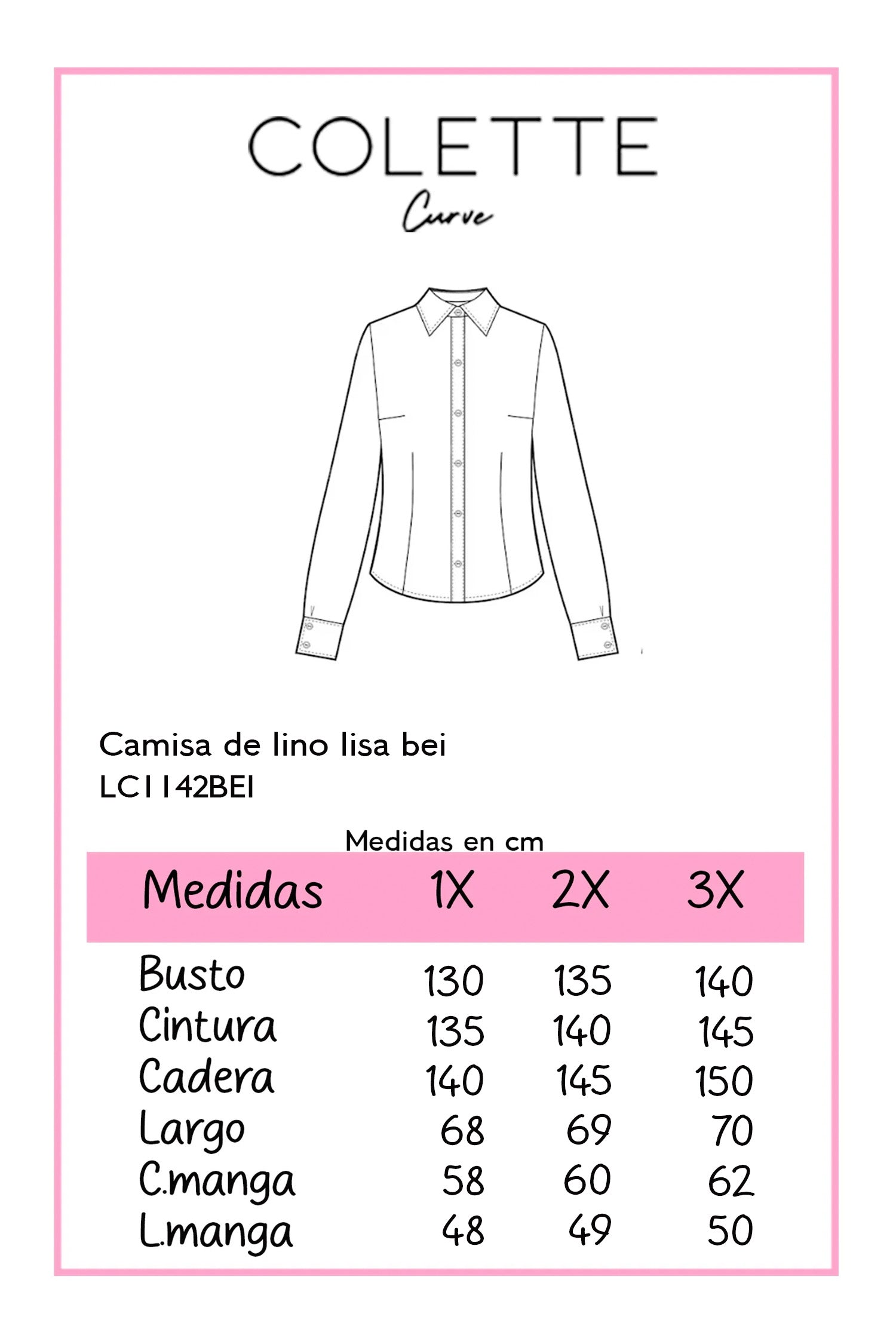 Camisa Curvy Lino Manga Larga Botones Cuadrados Dorados Beige
