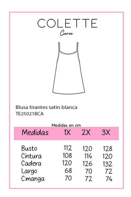 Blusa Curvy Tirantes Satín Blanco o Rojo Brillo Sutil Elegante