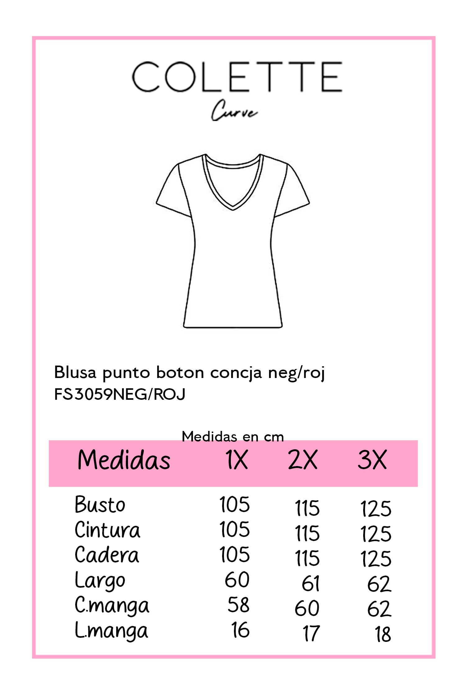 Blusa Curvy Punto Botón Concha Negra Femenina Clásica