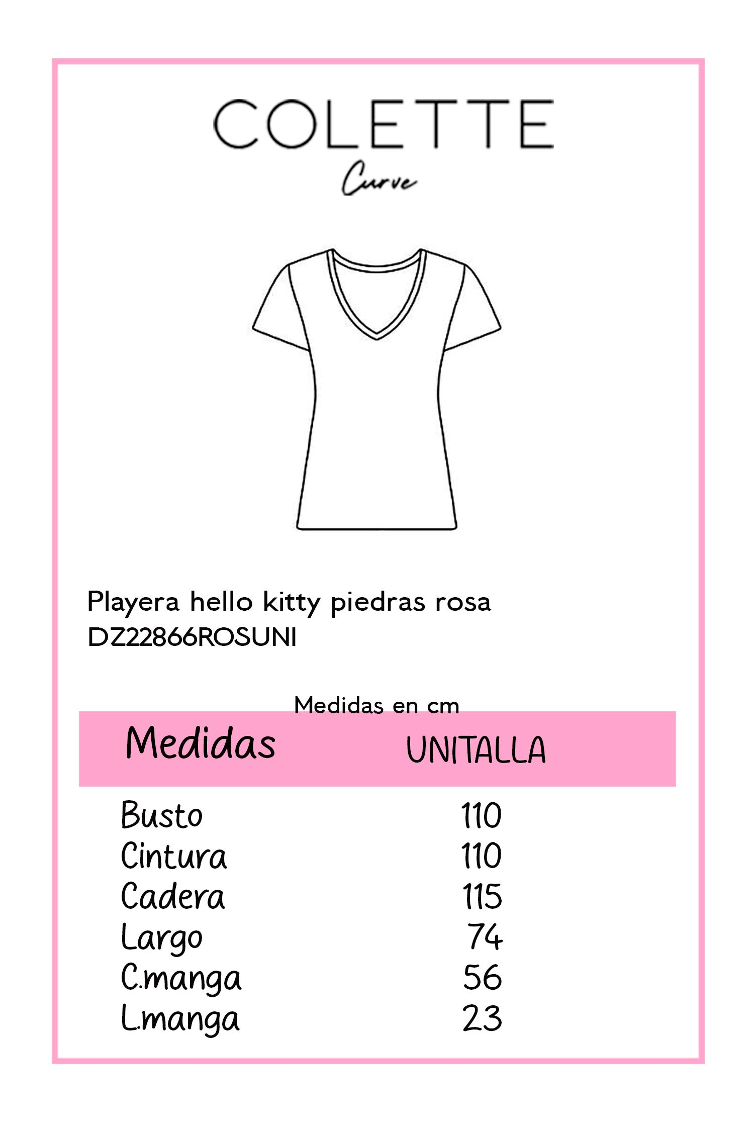 Playera Curvy Hello Kitty con Piedras Rosa Tierna Casual