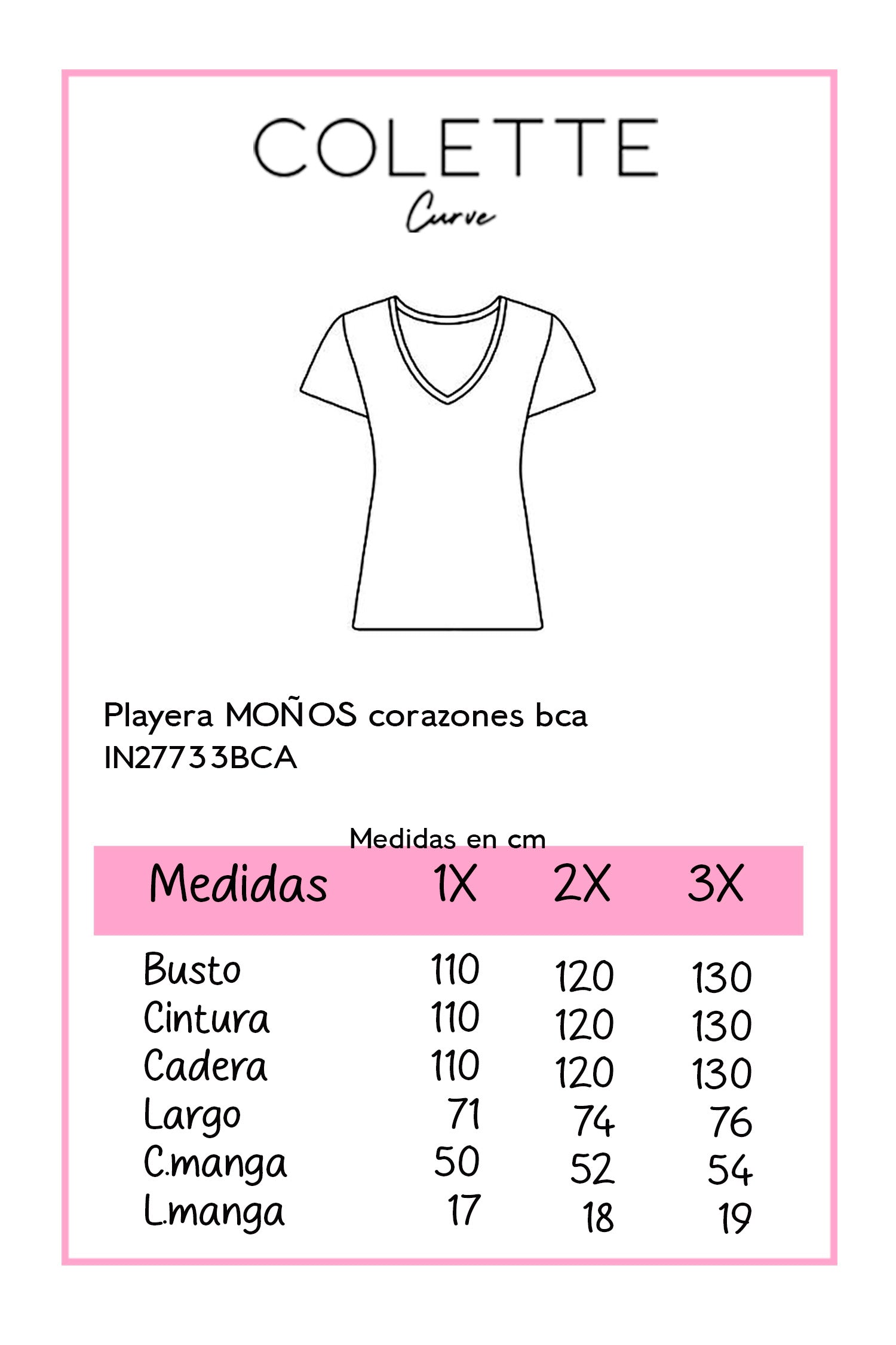 Playera Curvy Moños con Corazones Blanca Femenina Tierna