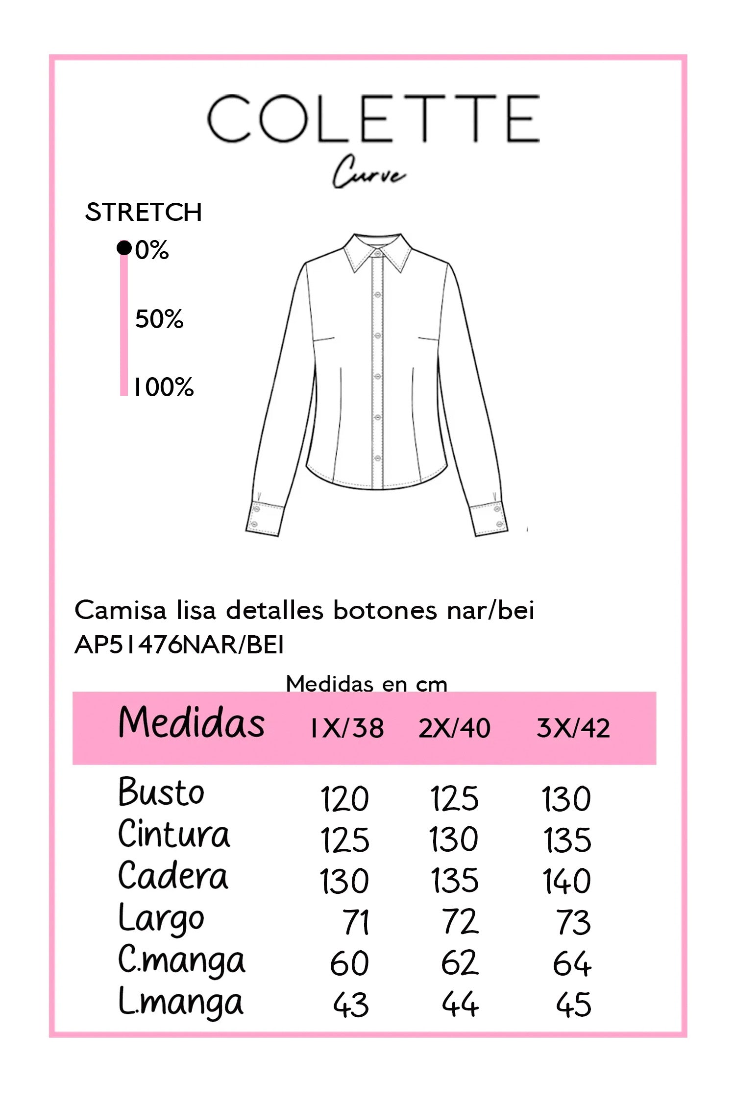 Camisa Curvy Lisa Detalle Botones Dorados Manga Larga Beige
